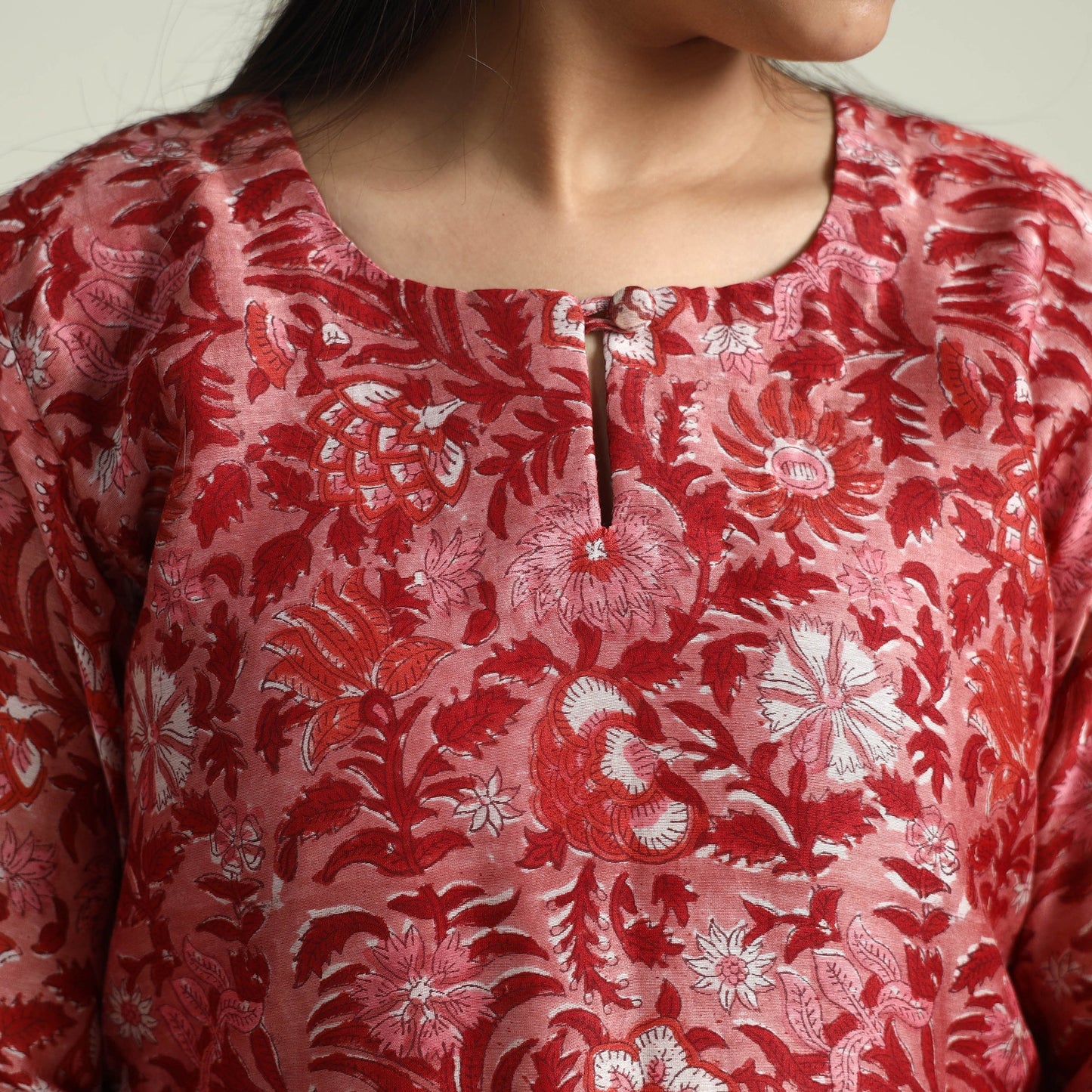 Pink - sanganeri printed maheshwari silk kurta with palazzo