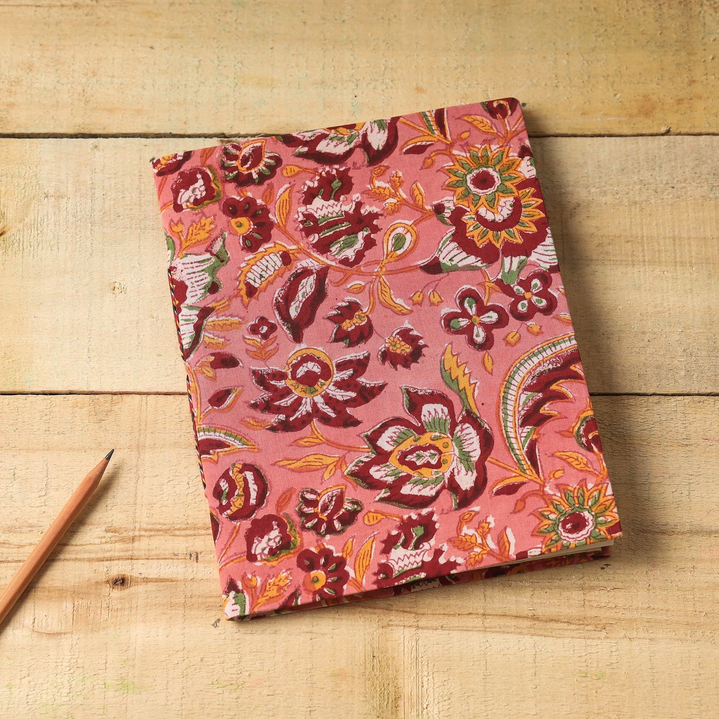 Pink - Sanganeri Fabric Cover Handmade Paper Notebook (9 x 7 in)