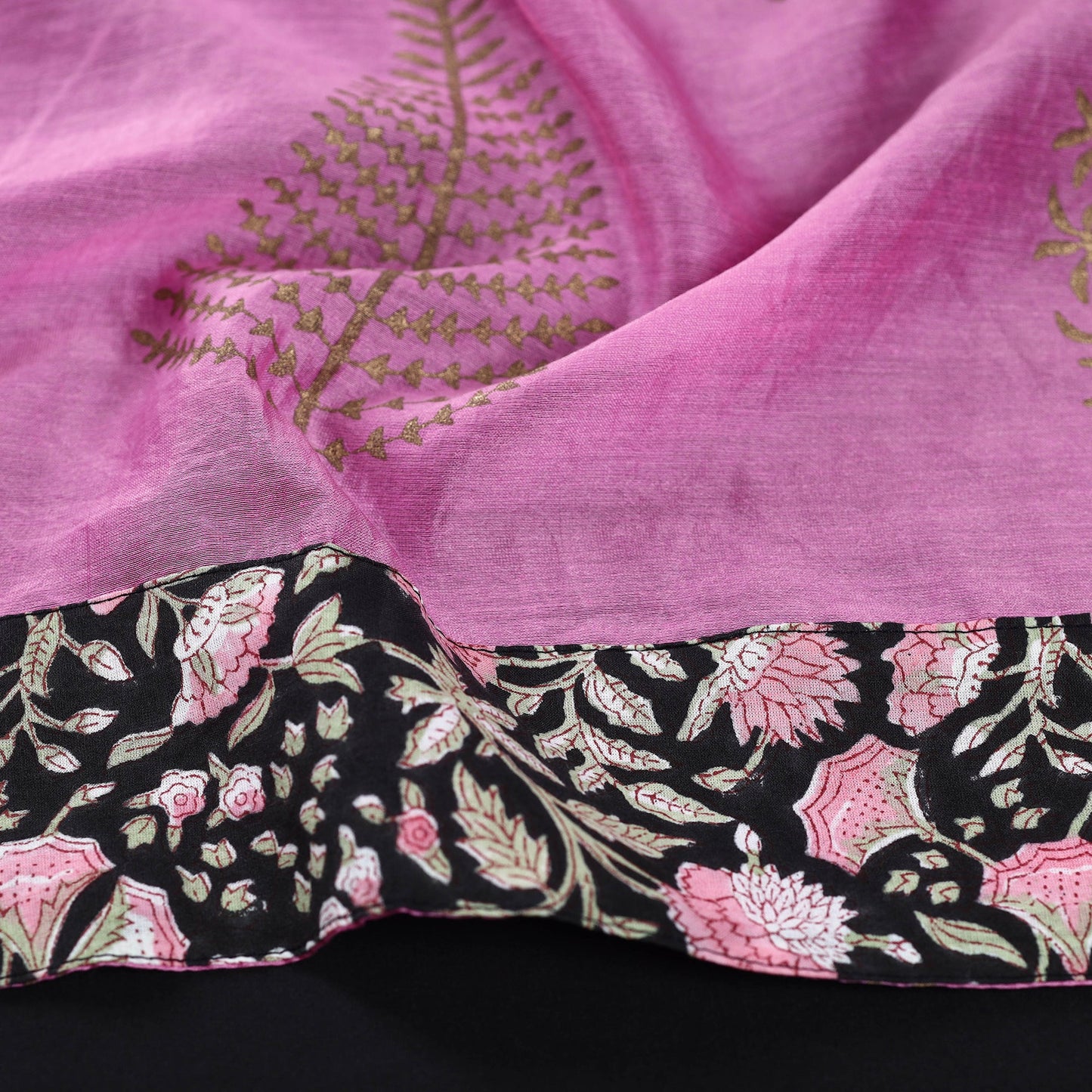 Pink - sanganeri gold printed chanderi silk blouse piece 49