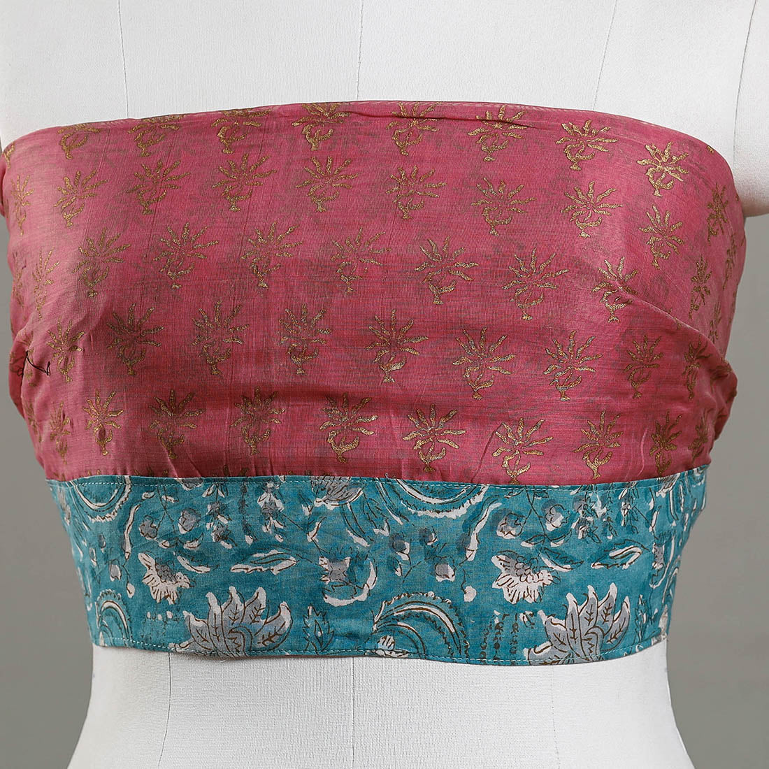 Buy Sanganeri Gold Block Printed Chanderi Silk Blouse Piece Online at iTokri.com