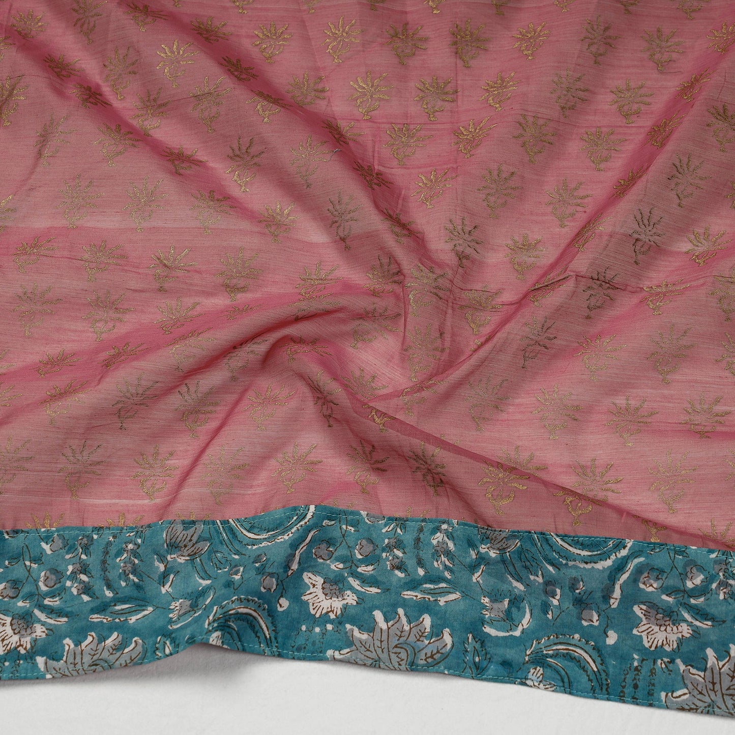 Buy Sanganeri Gold Block Printed Chanderi Silk Blouse Piece Online at iTokri.com