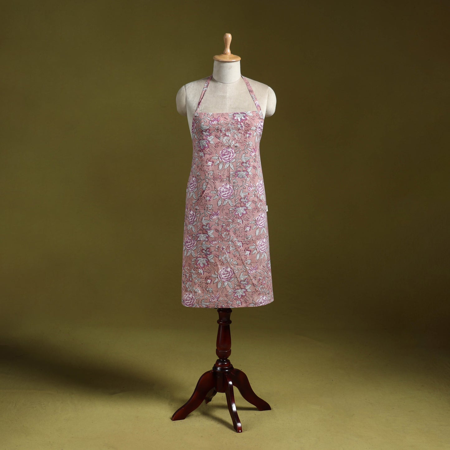 Pink - sanganeri hand block print apron with pocket 07