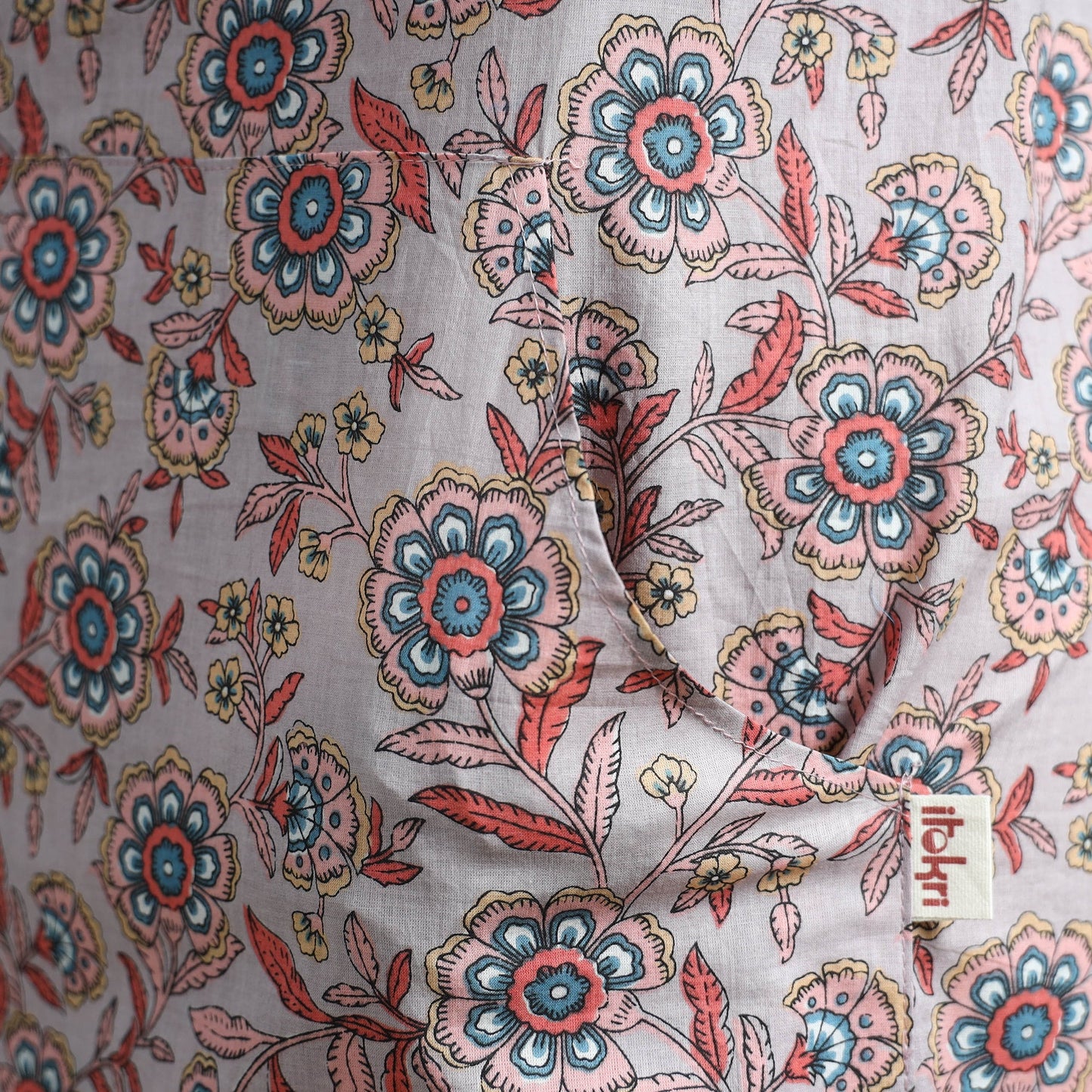 Pink - sanganeri hand block print apron with pocket 35