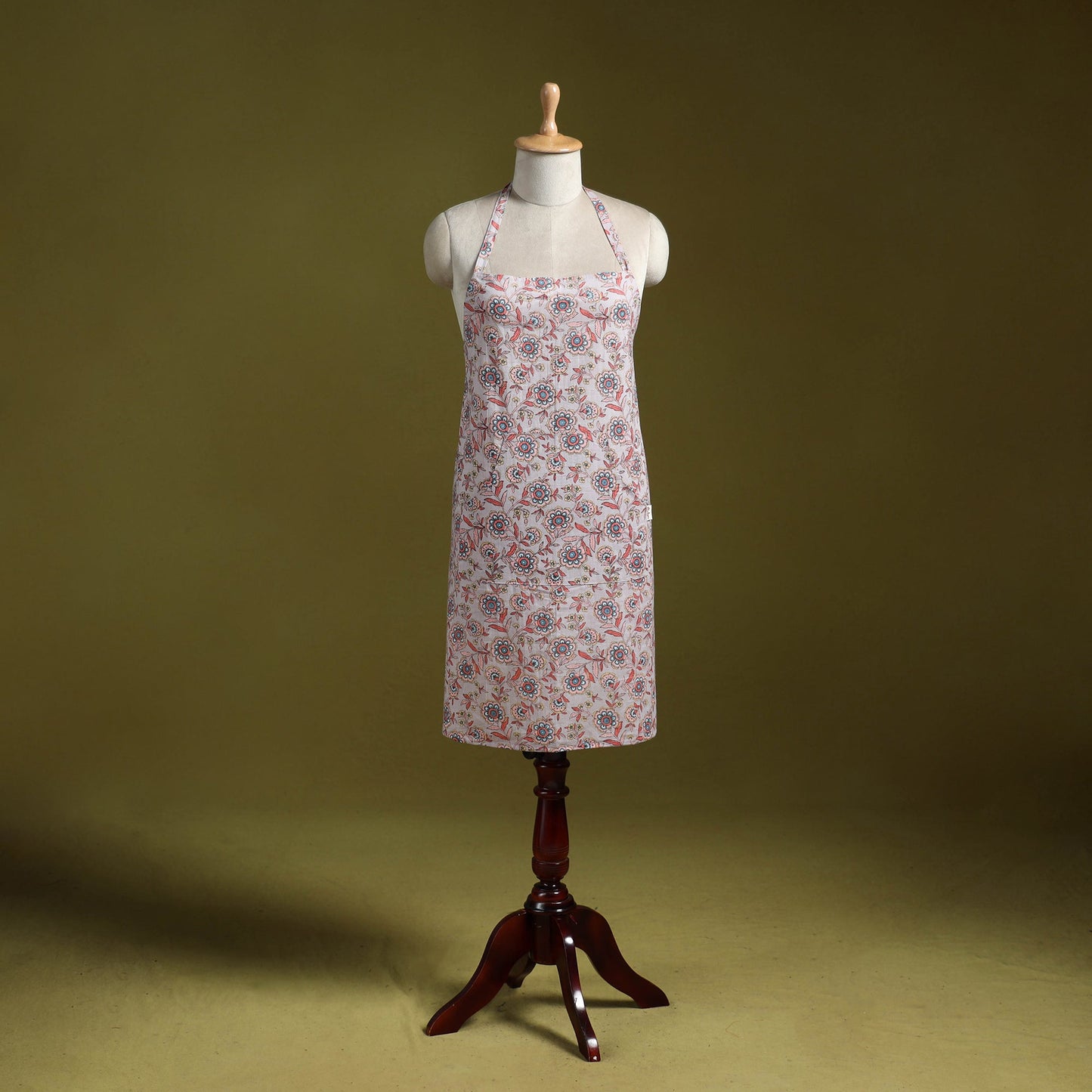 Pink - sanganeri hand block print apron with pocket 35