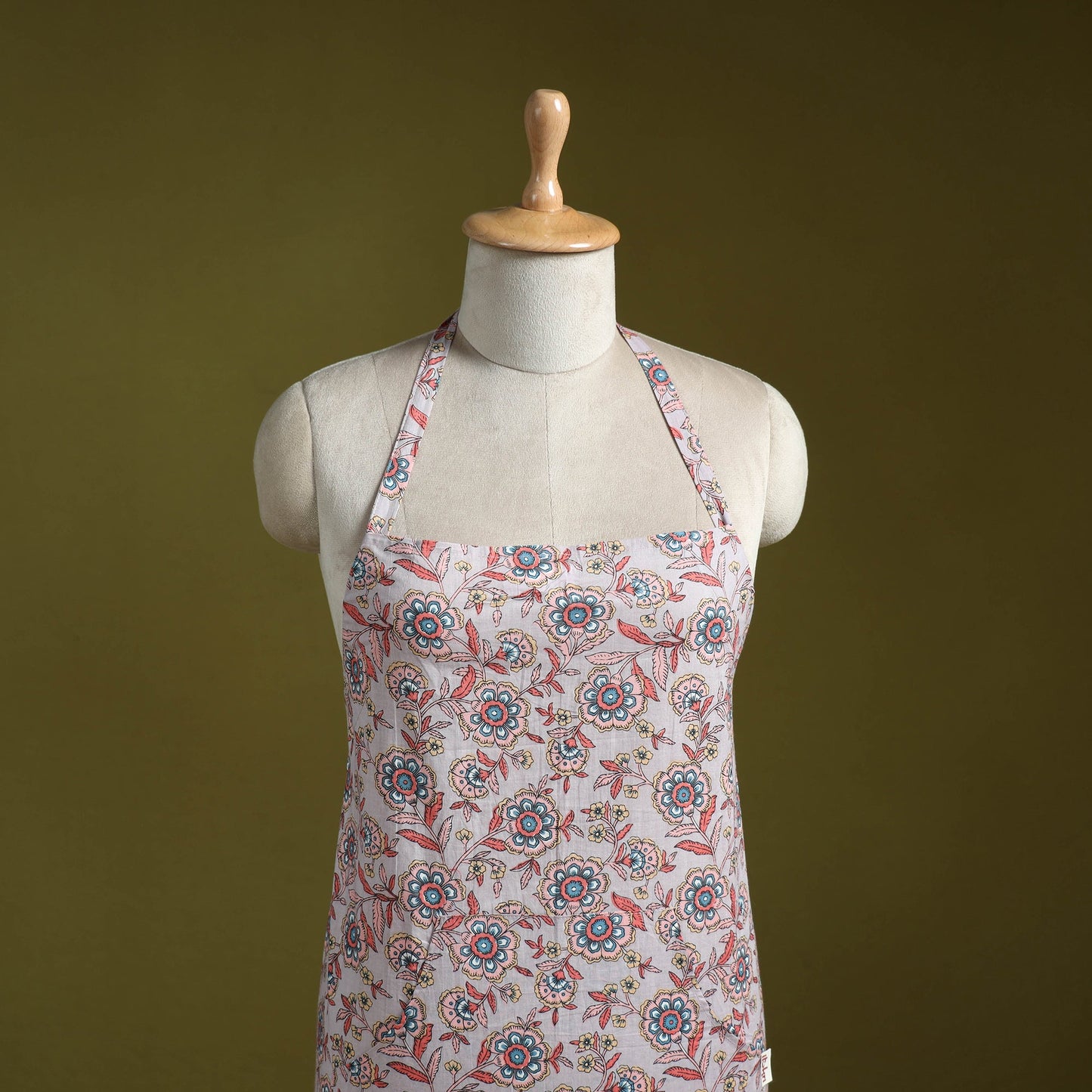 Pink - sanganeri hand block print apron with pocket 35