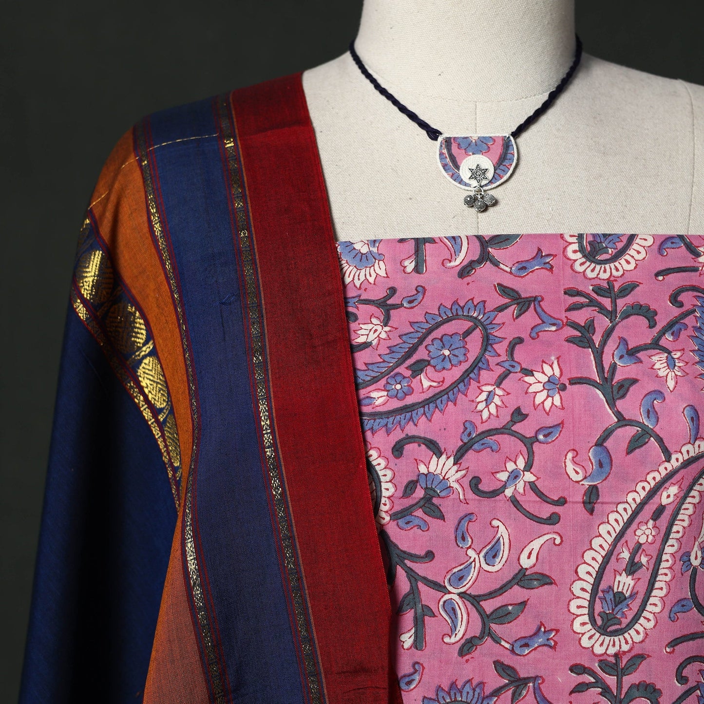 Sanganeri hand block print cotton 2pc unstitched dress