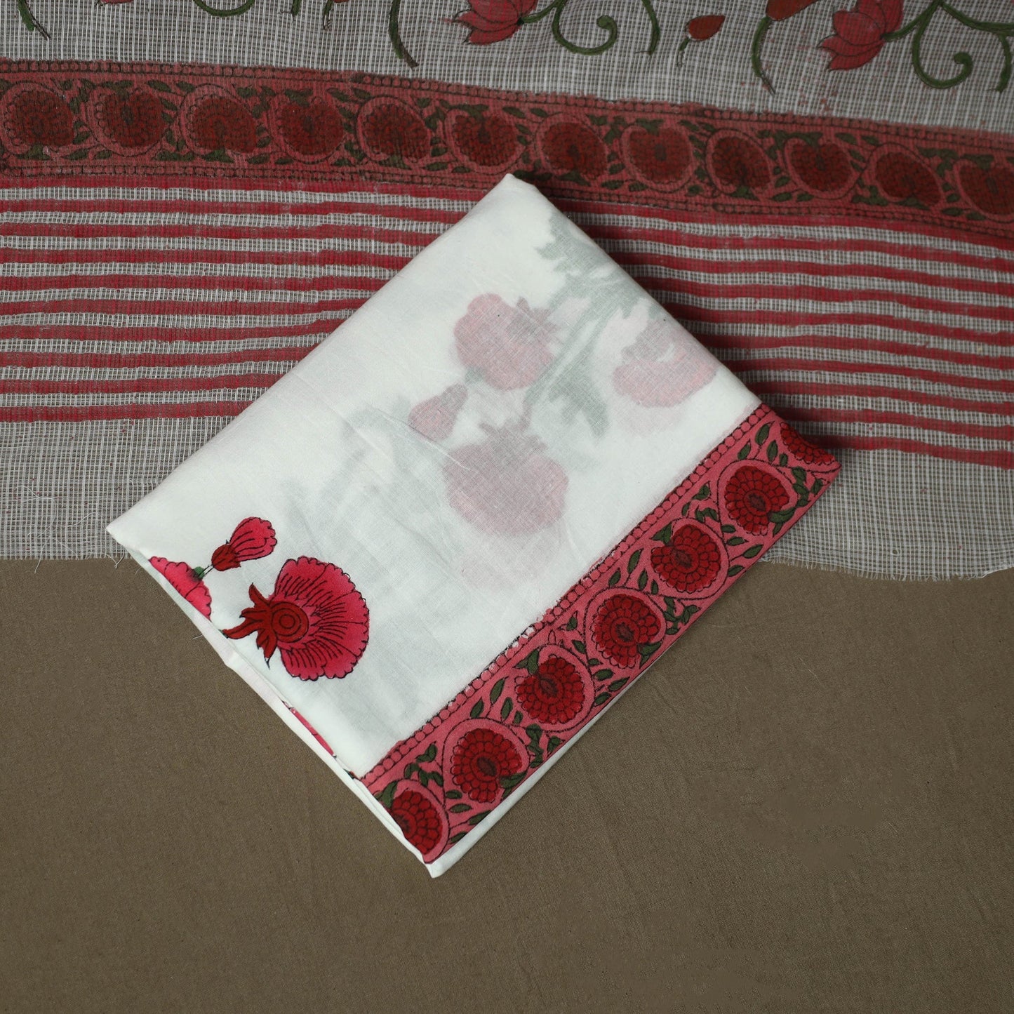 Sanganeri hand block print cotton 3pc unstitched dress