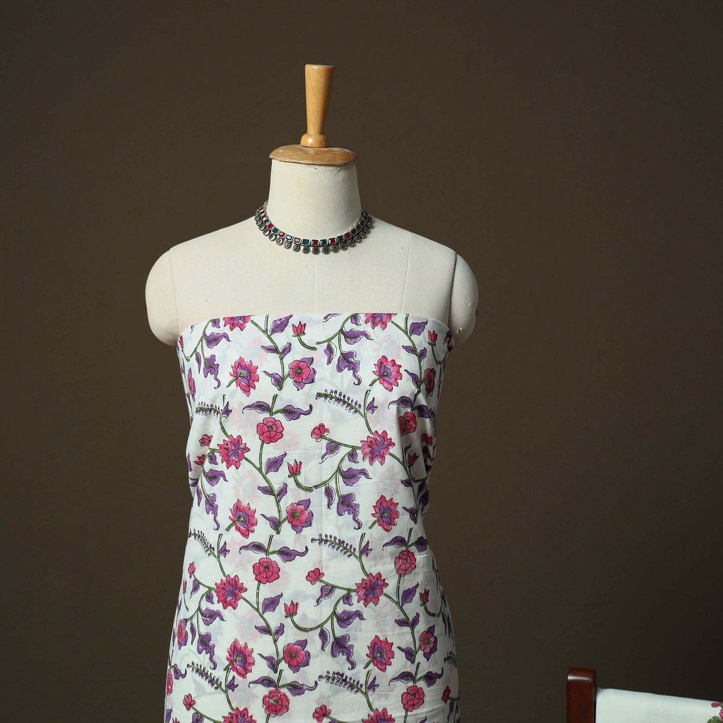 Sanganeri hand block print cotton 3pc unstitched dress