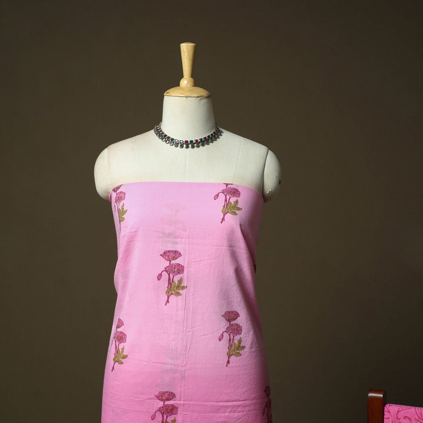Sanganeri hand block print cotton 3pc unstitched dress
