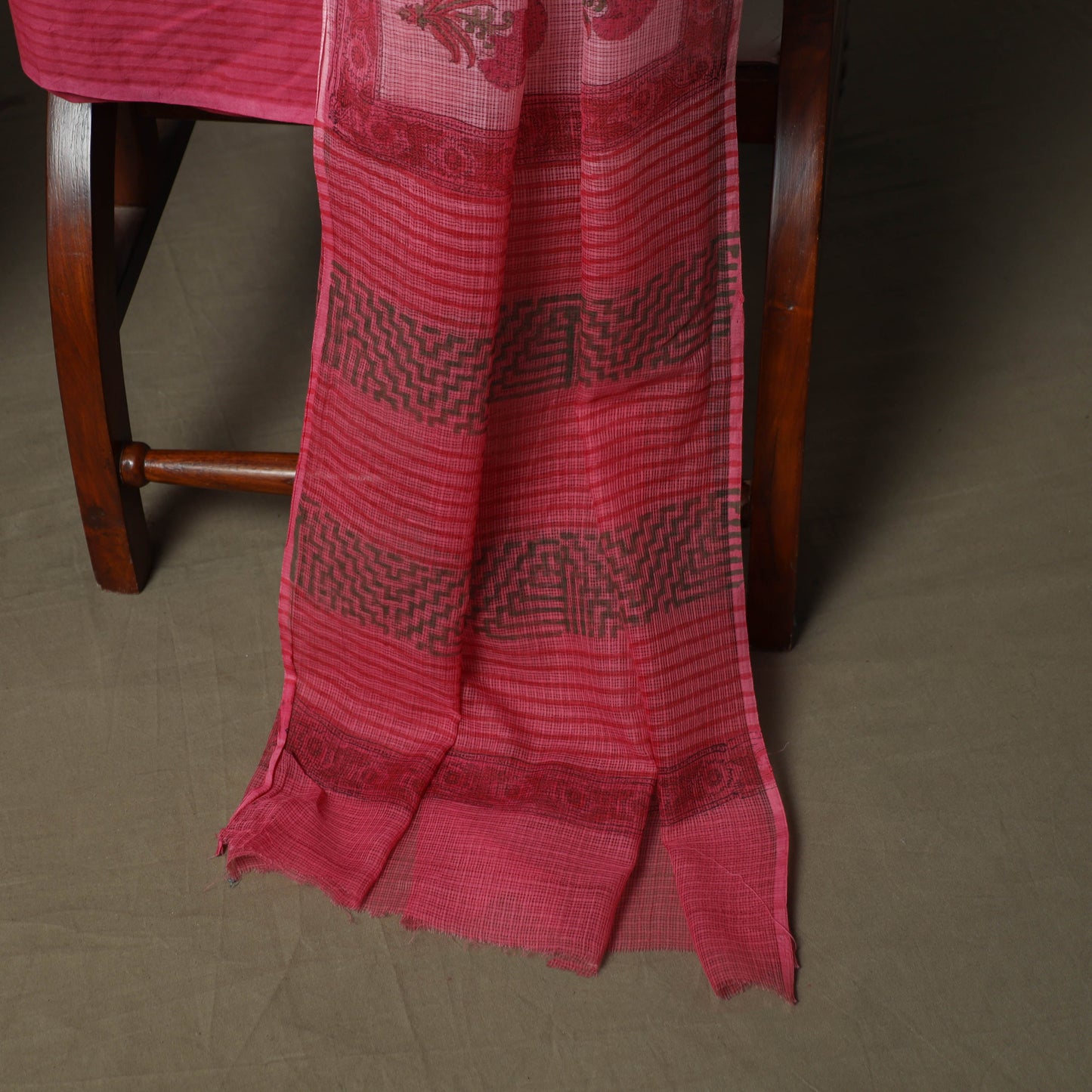 Sanganeri hand block print cotton 3pc unstitched dress