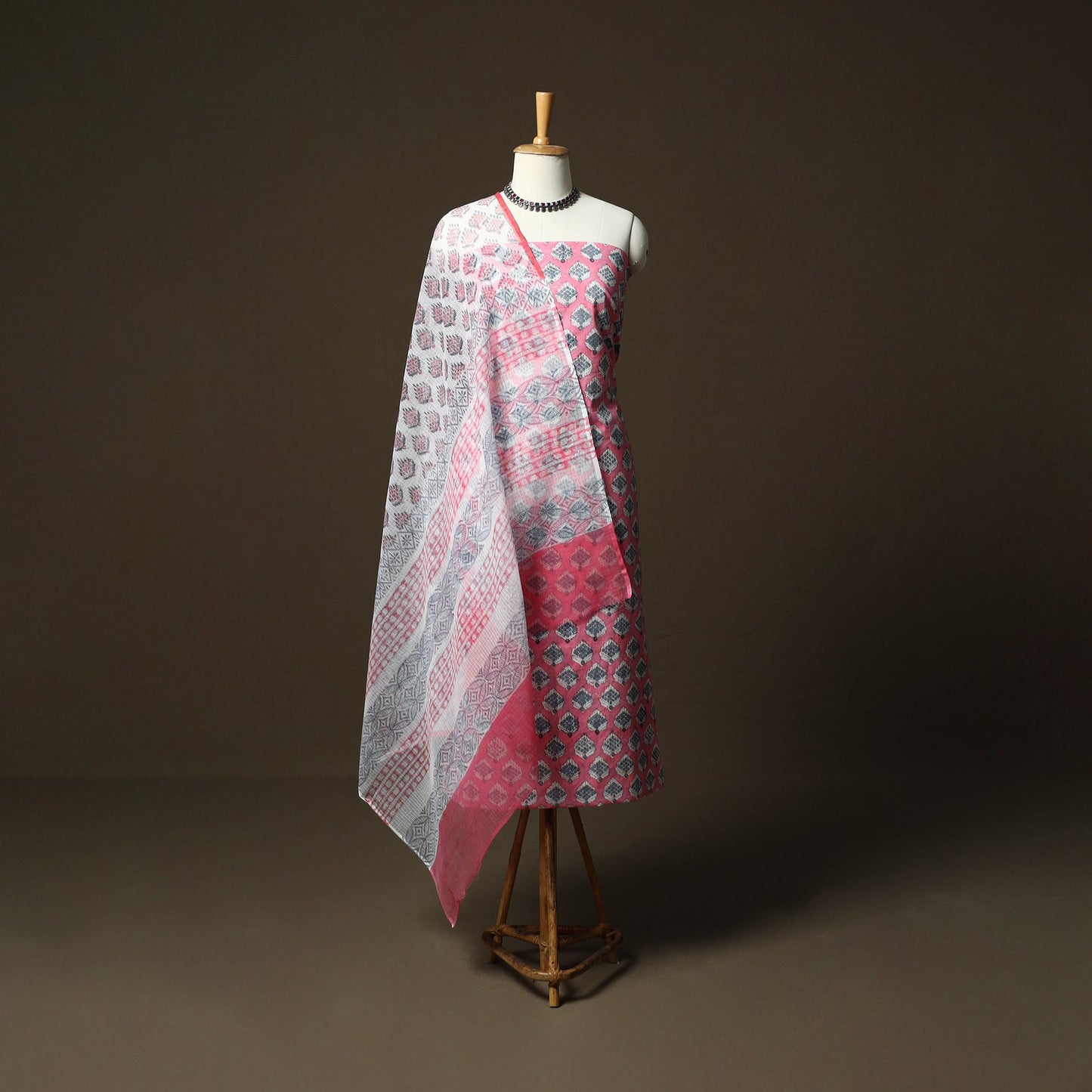Sanganeri hand block print cotton 3pc unstitched dress
