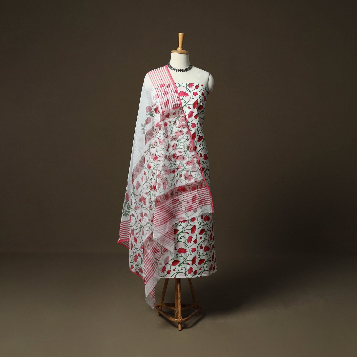 Sanganeri hand block print cotton 3pc unstitched dress