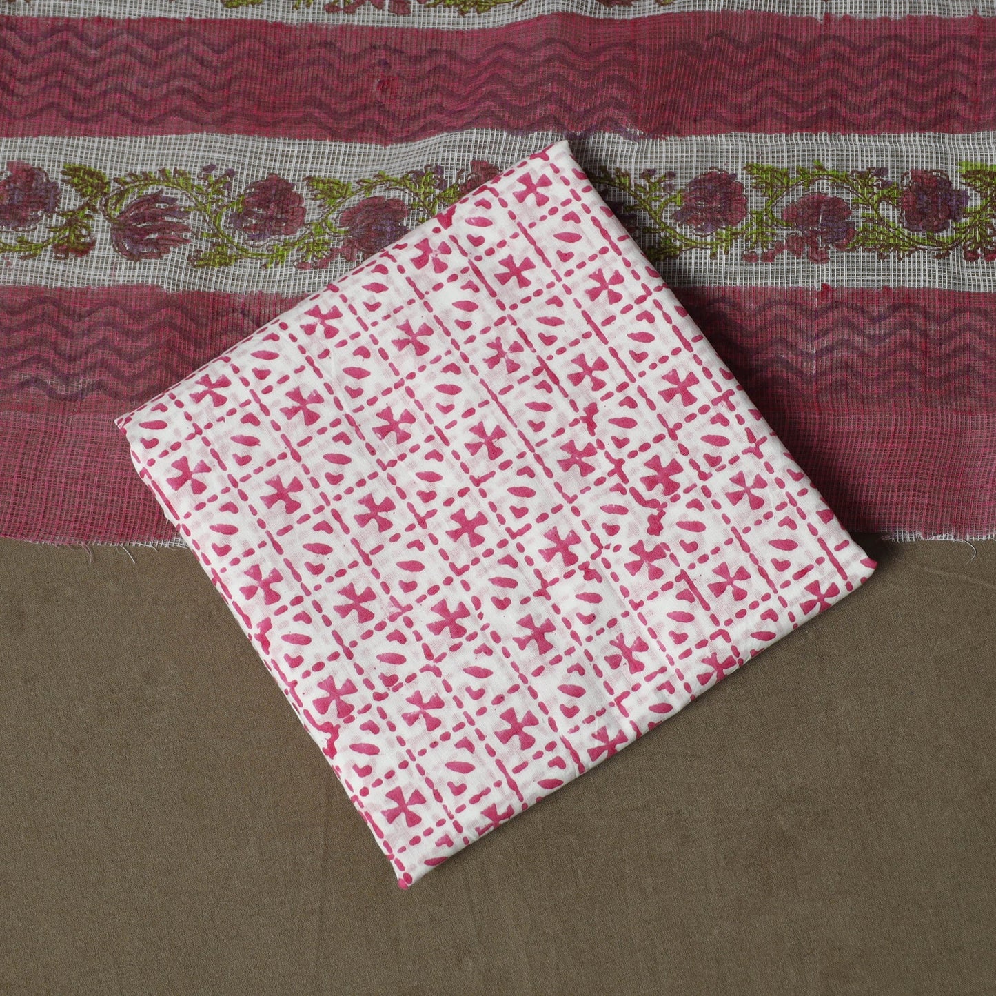 Sanganeri hand block print cotton 3pc unstitched dress