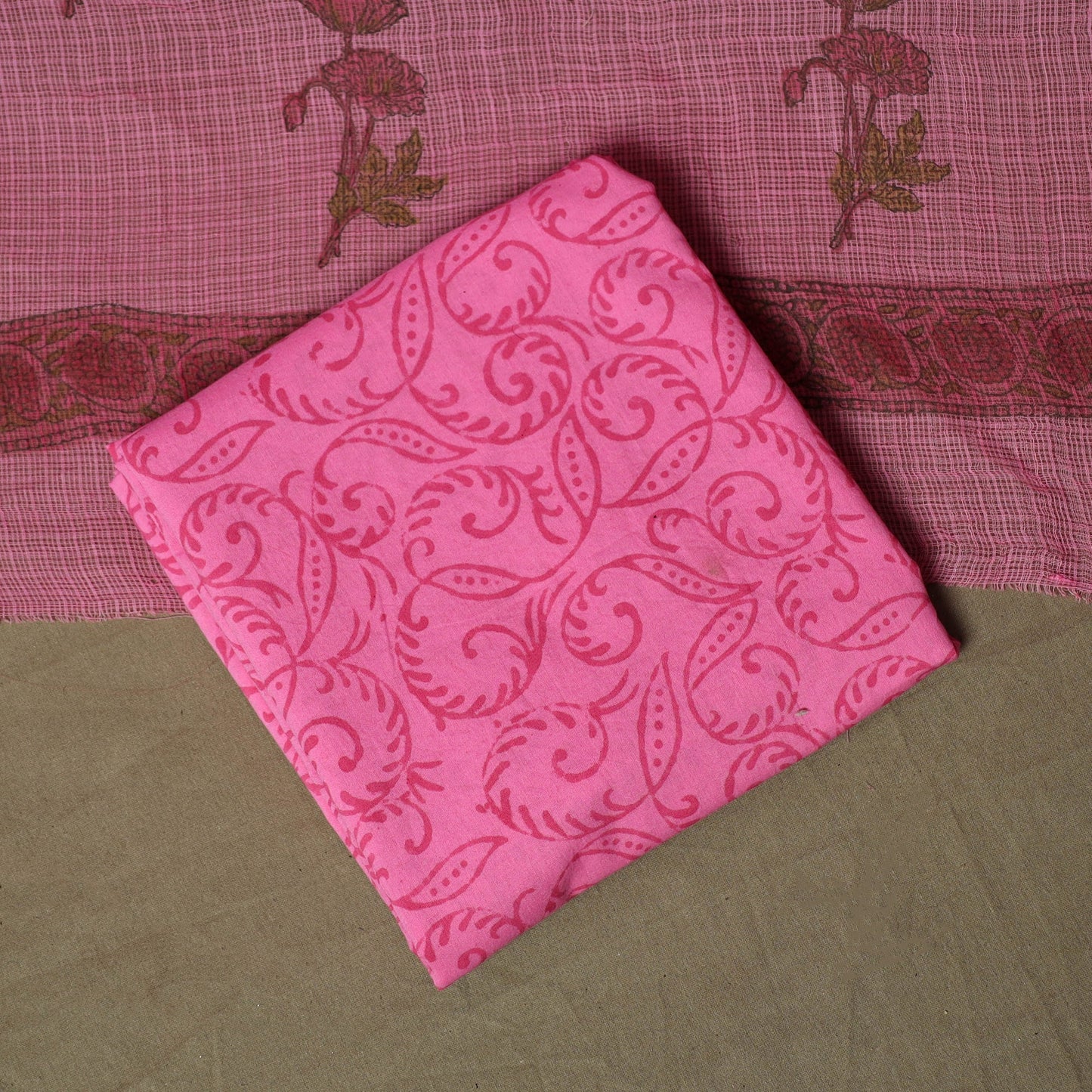 Sanganeri hand block print cotton 3pc unstitched dress