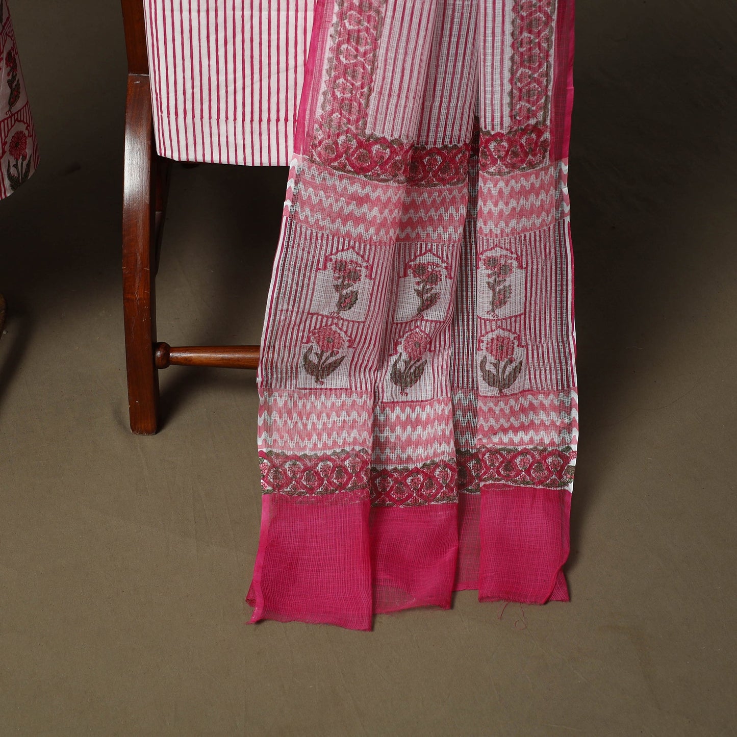 Sanganeri hand block print cotton 3pc unstitched dress