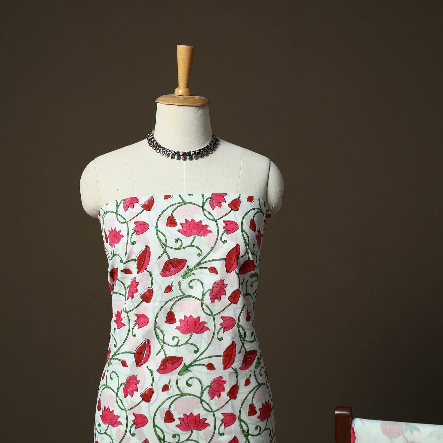 Sanganeri hand block print cotton 3pc unstitched dress