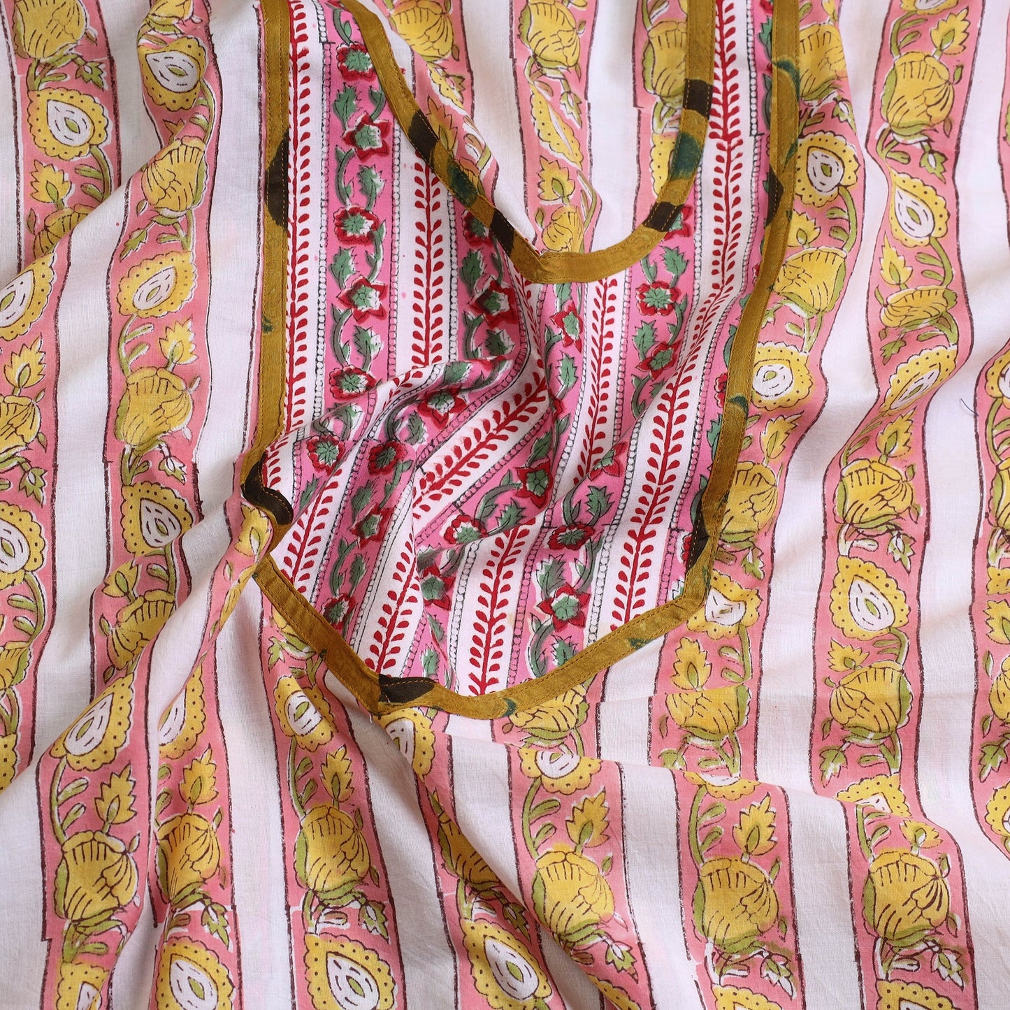 Pink - sanganeri patchwork unstitched kurta material (3m)