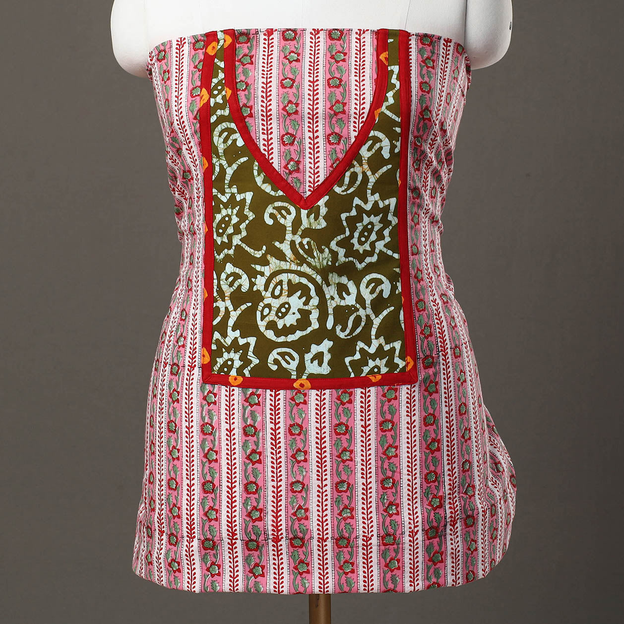 Pink - sanganeri patchwork unstitched kurta material (3m)