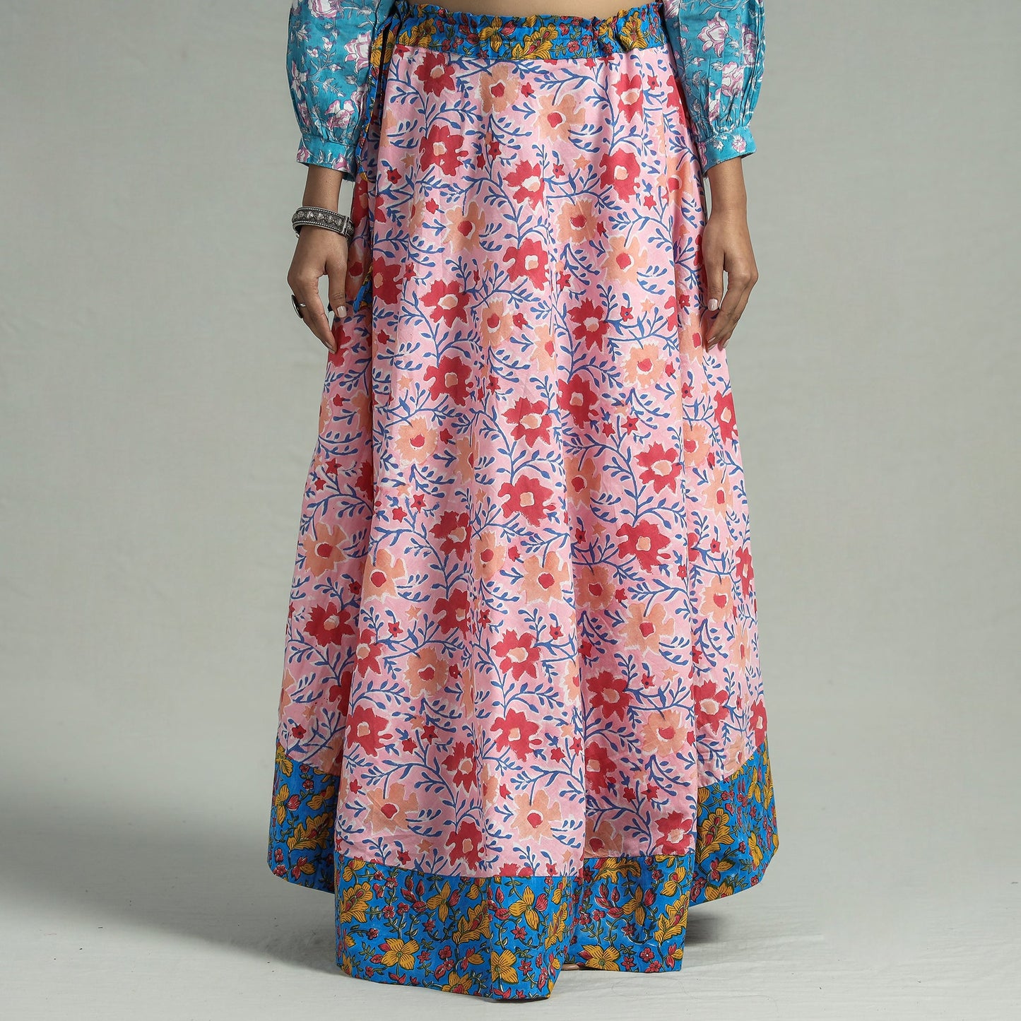 Pink Sanganeri Block Printed Cotton Long Skirt