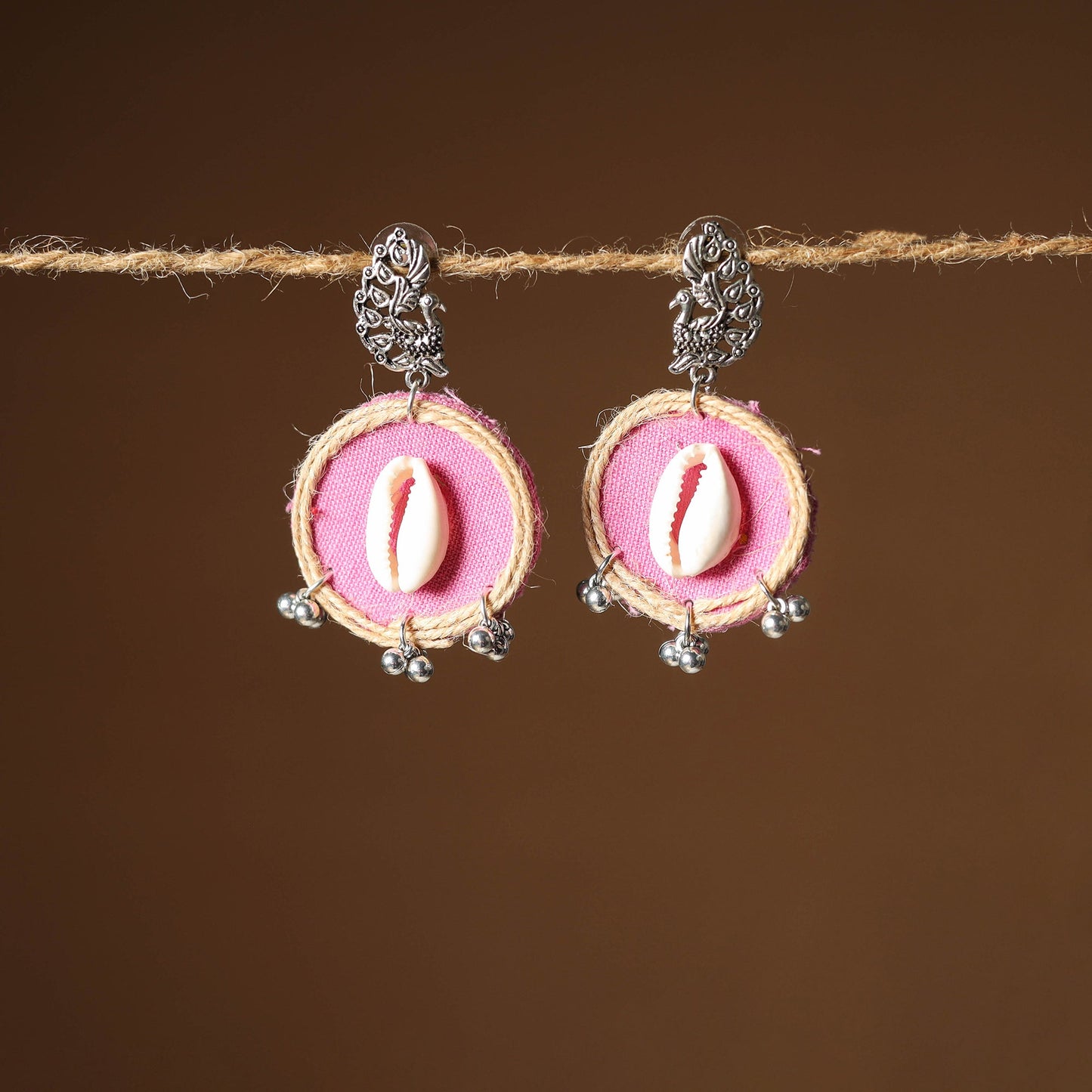 Pink Sanha Jute Fabart Handmade Earrings