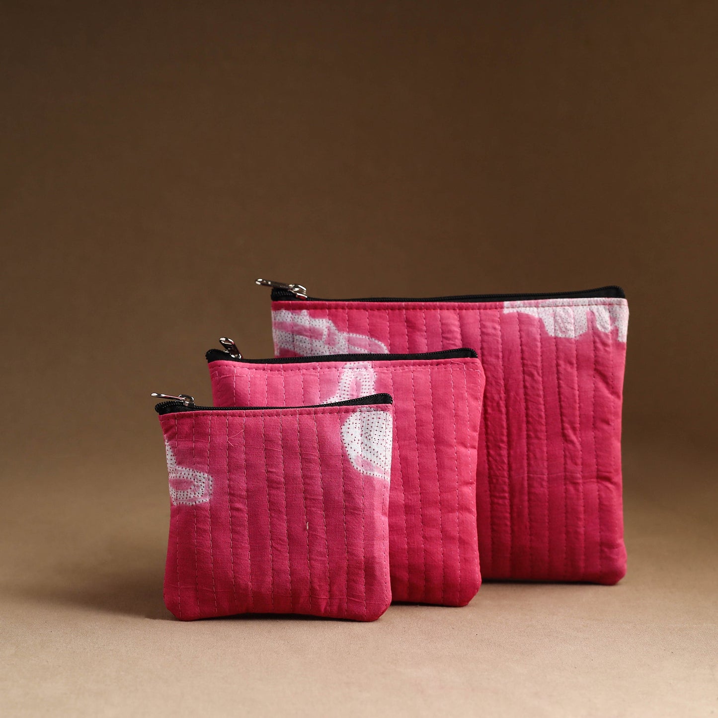 Pink - set of 3 - handmade cotton utility pouches 07