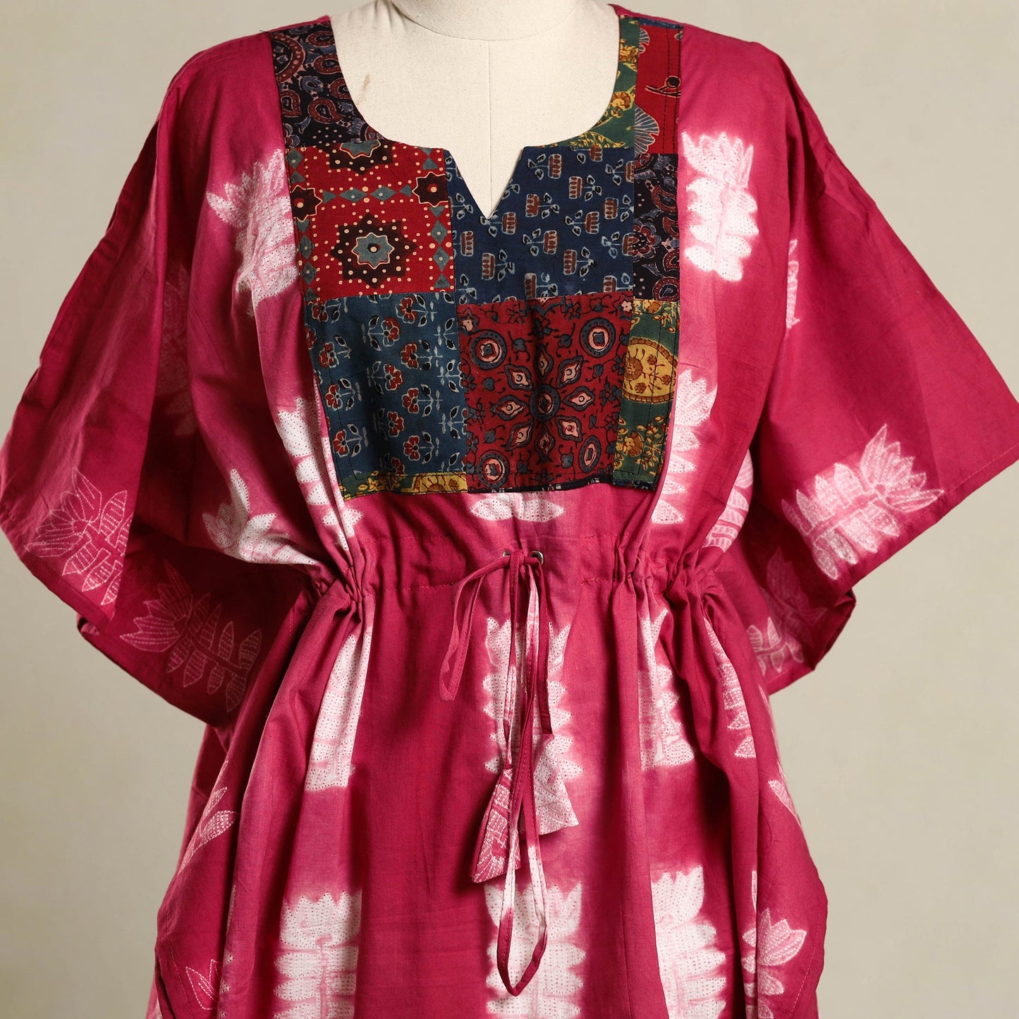 Pink - shibori mosaic fusion cotton kaftan (short) 23