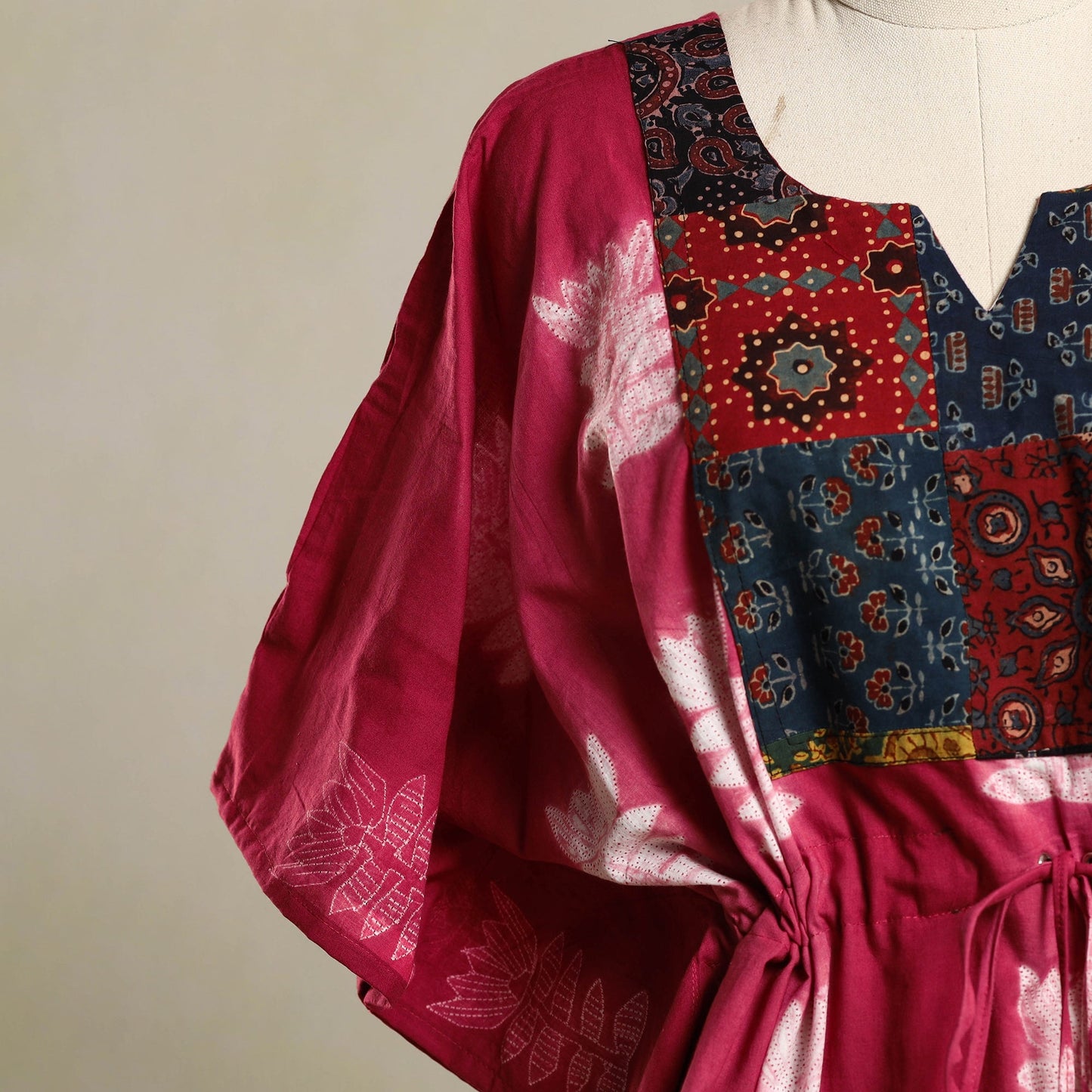 Pink - shibori mosaic fusion cotton kaftan (short) 23