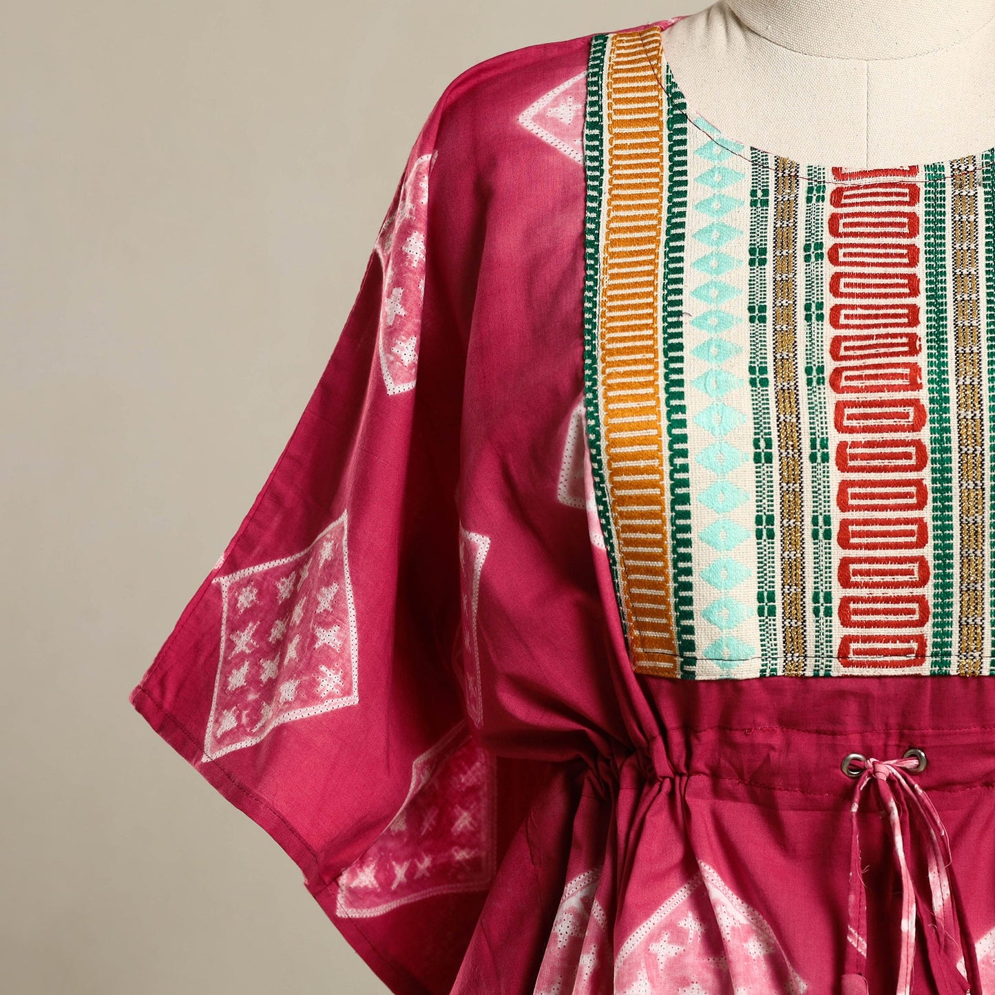 Pink - shibori jacquard mosaic fusion cotton kaftan (short)