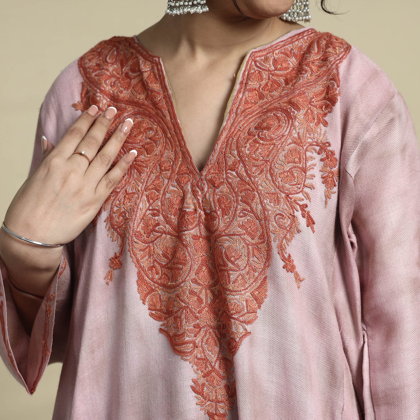 Shibori Tie-Dye Aari Embroidery Kashmiri Wool Pheran