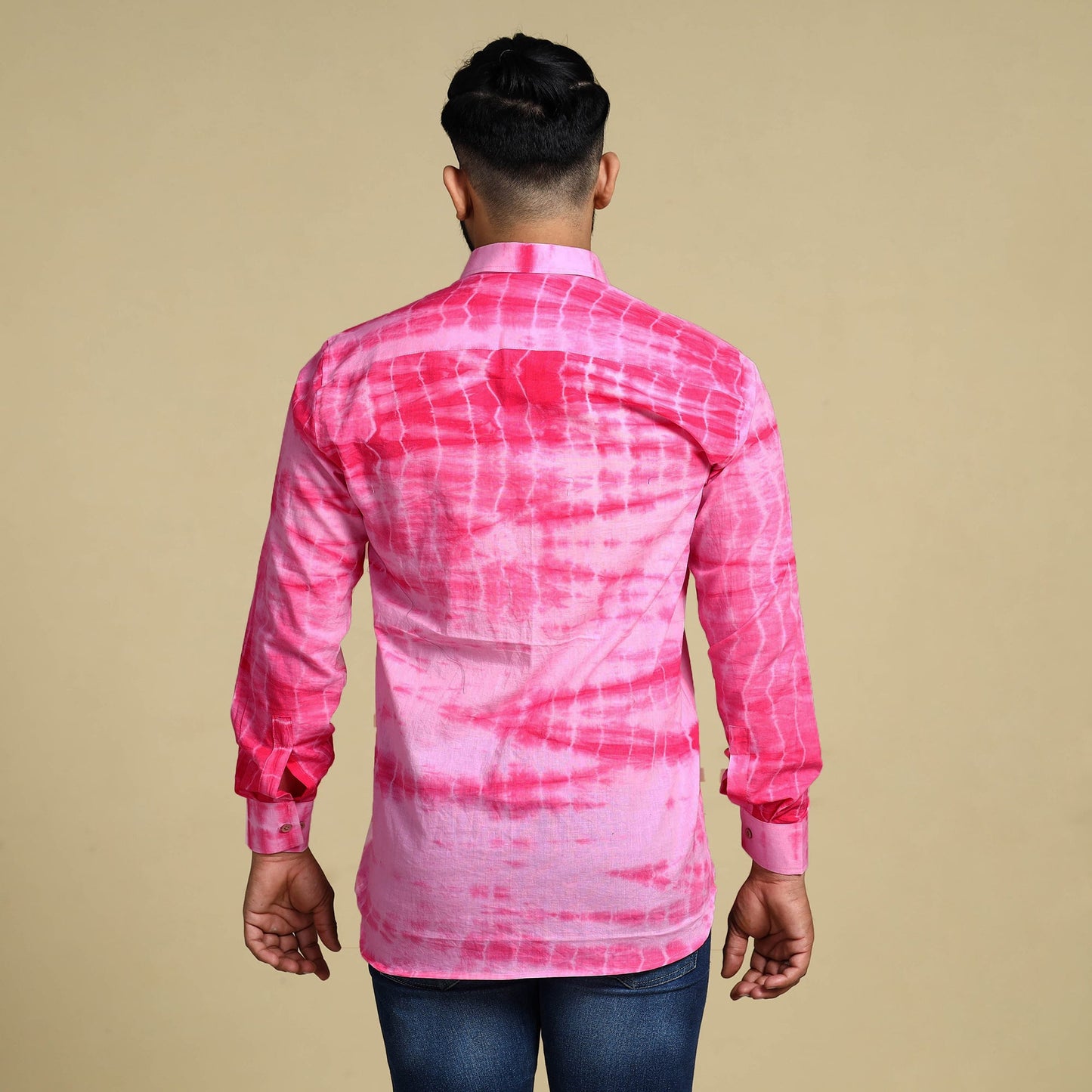 Pink - shibori tie-dye cotton men full sleeve shirt