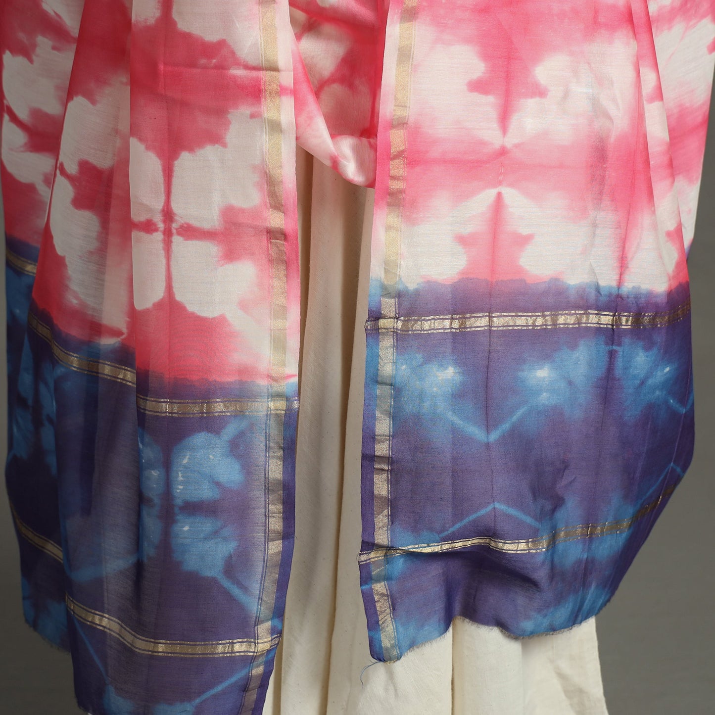 Buy Shibori Tie-Dye Handloom Chanderi Silk Dupatta with Zari Border 76 Online at iTokri.com