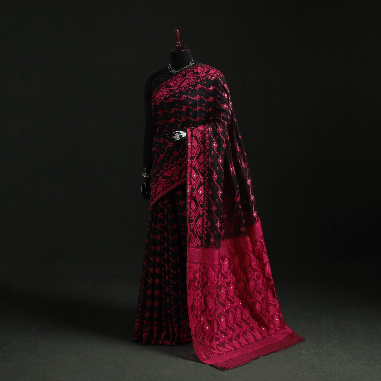 Silk cotton dhakai jamdani saree 06 - handcrafted