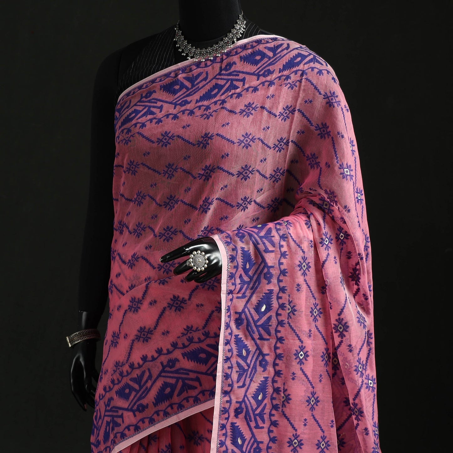 Silk cotton dhakai jamdani saree 22 - handcrafted