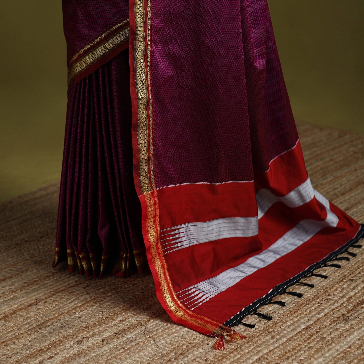 Silk cotton khun saree with ilkal pallu chikki paras border