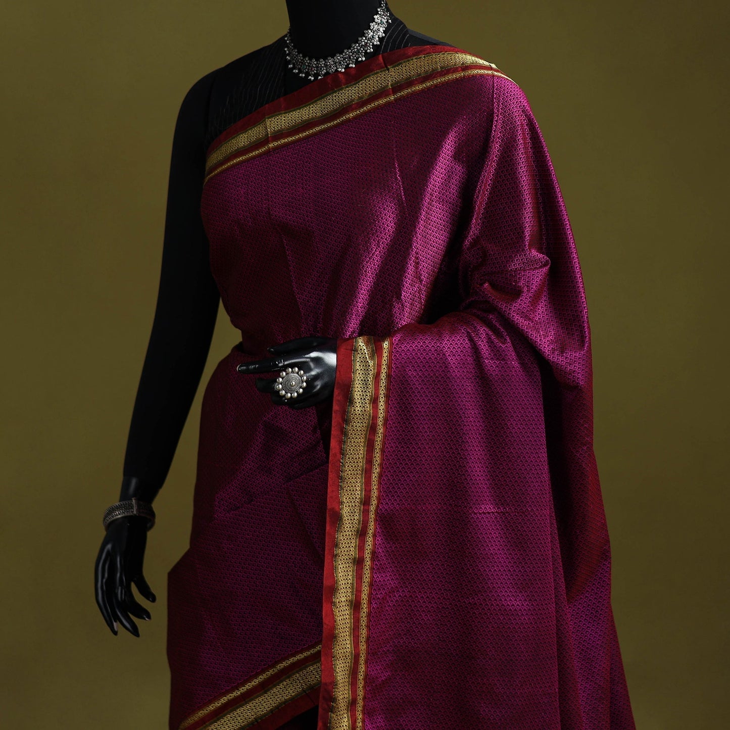 Silk cotton khun saree with ilkal pallu chikki paras border