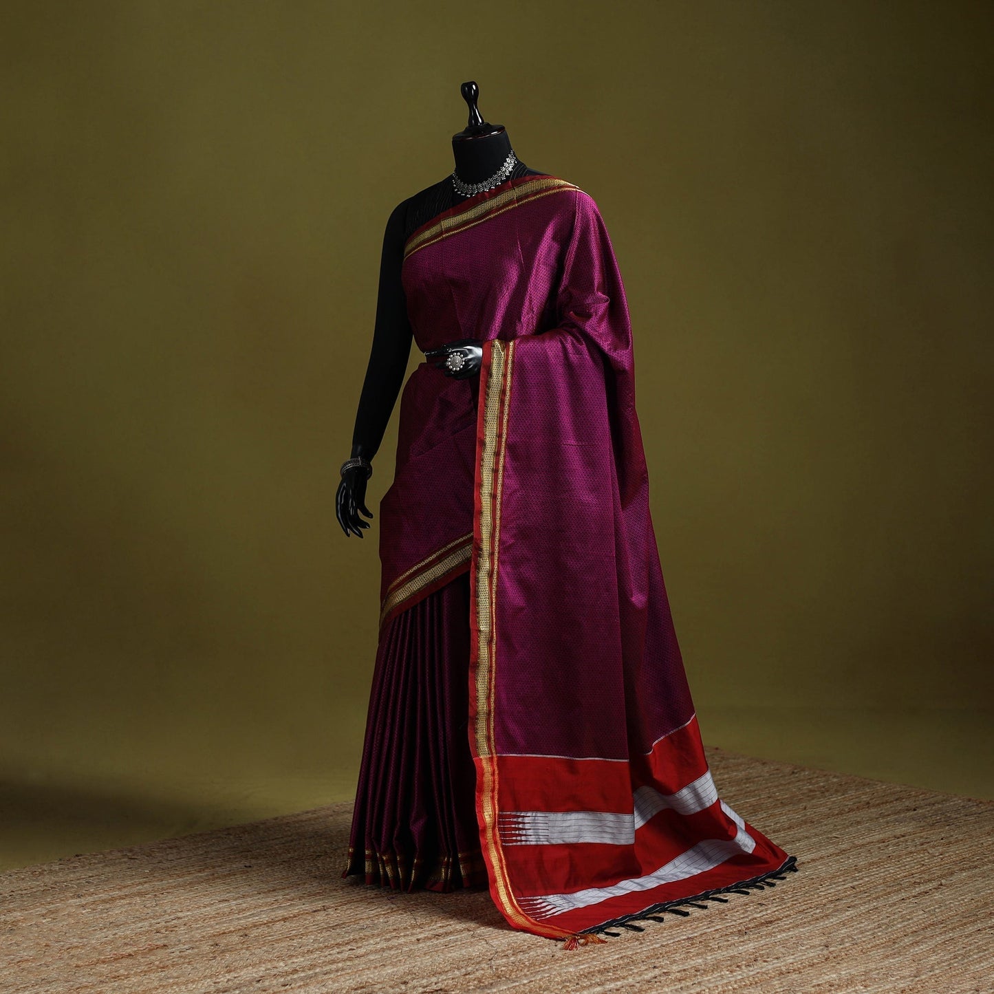 Silk cotton khun saree with ilkal pallu chikki paras border