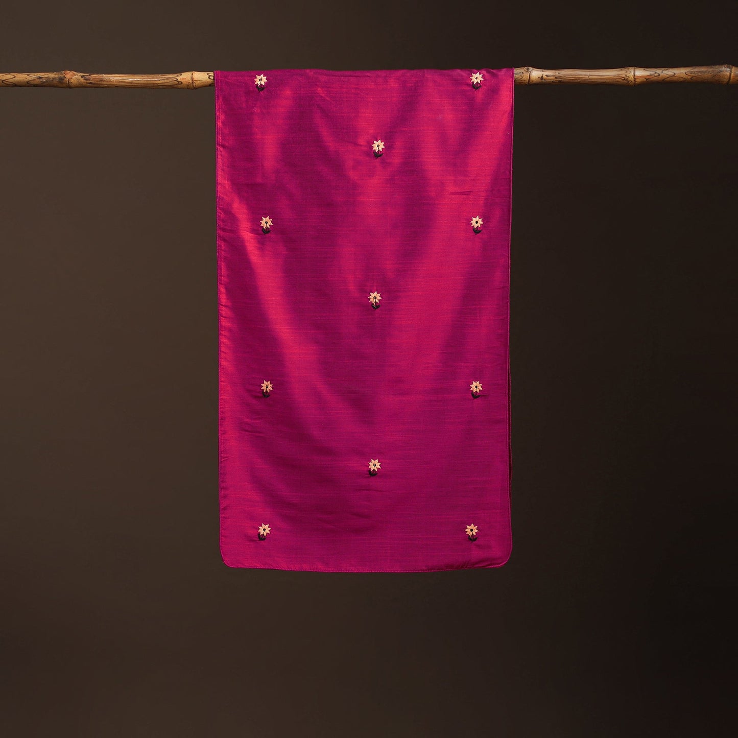 Slub silk hand embroidered plain stole 01 - handcrafted