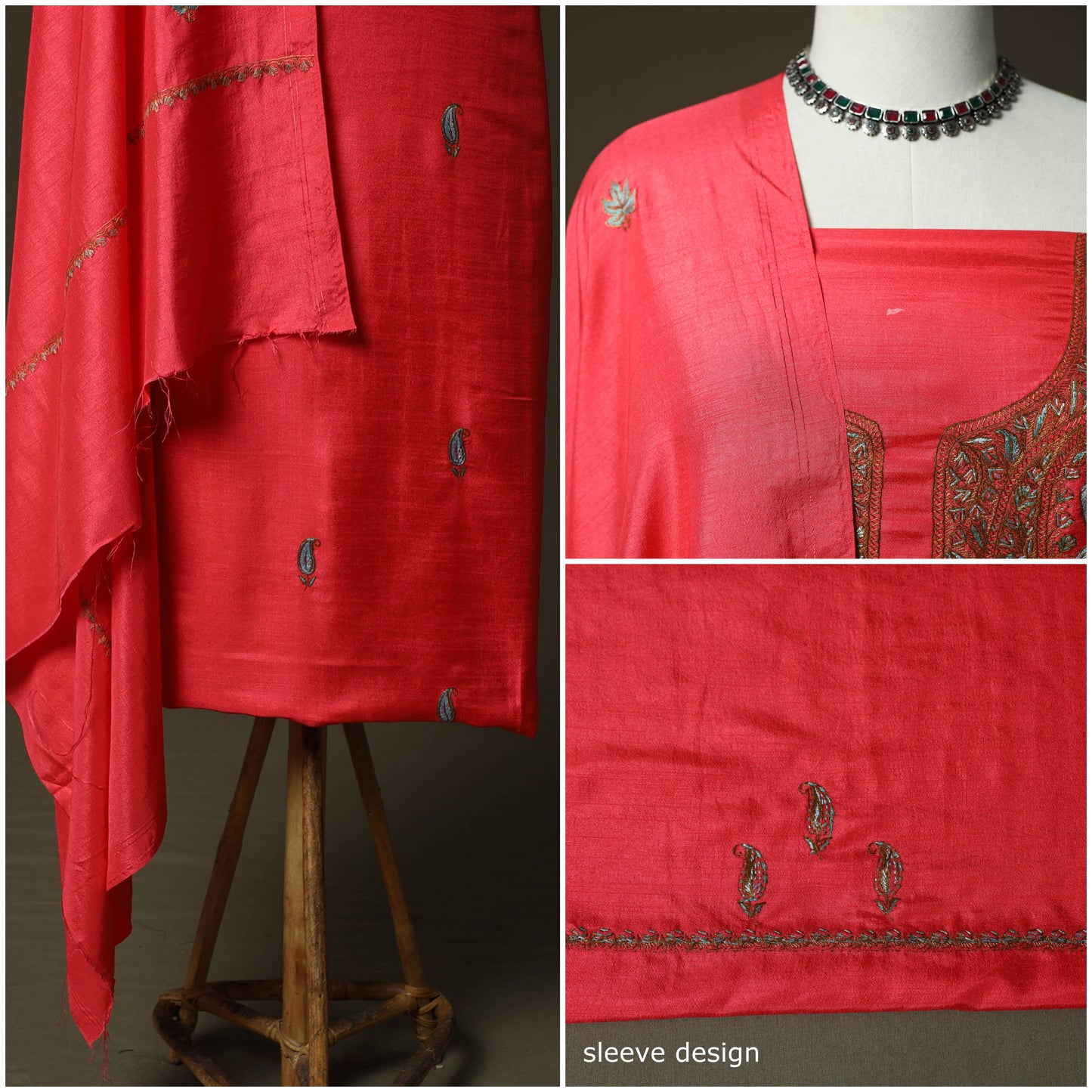 Sozni hand embroidery silk 3pc unstitched dress material 09