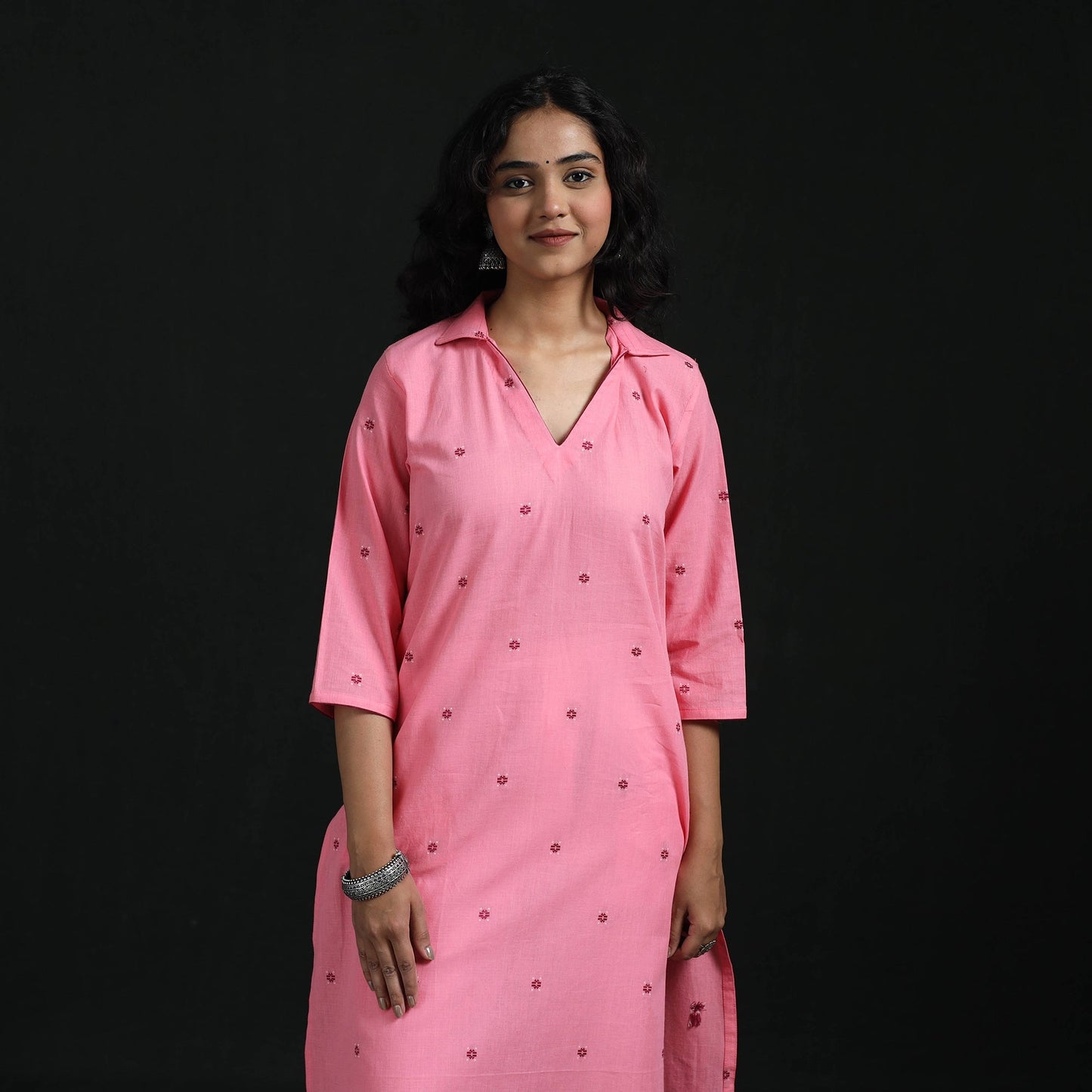 Straight cotton jacquard kurta for women 02 - handcrafted