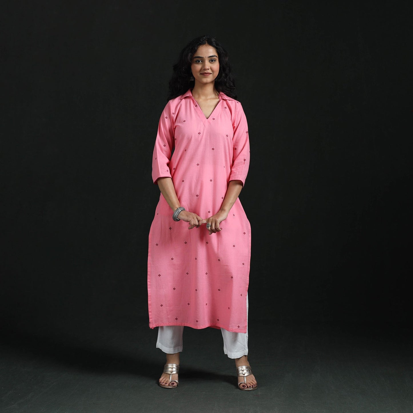 Straight cotton jacquard kurta for women 02 - handcrafted