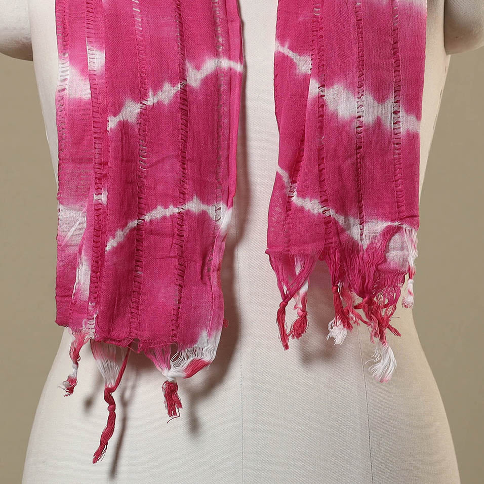 Pink Tie-Dye Cotton Shibori Stole with Tassels