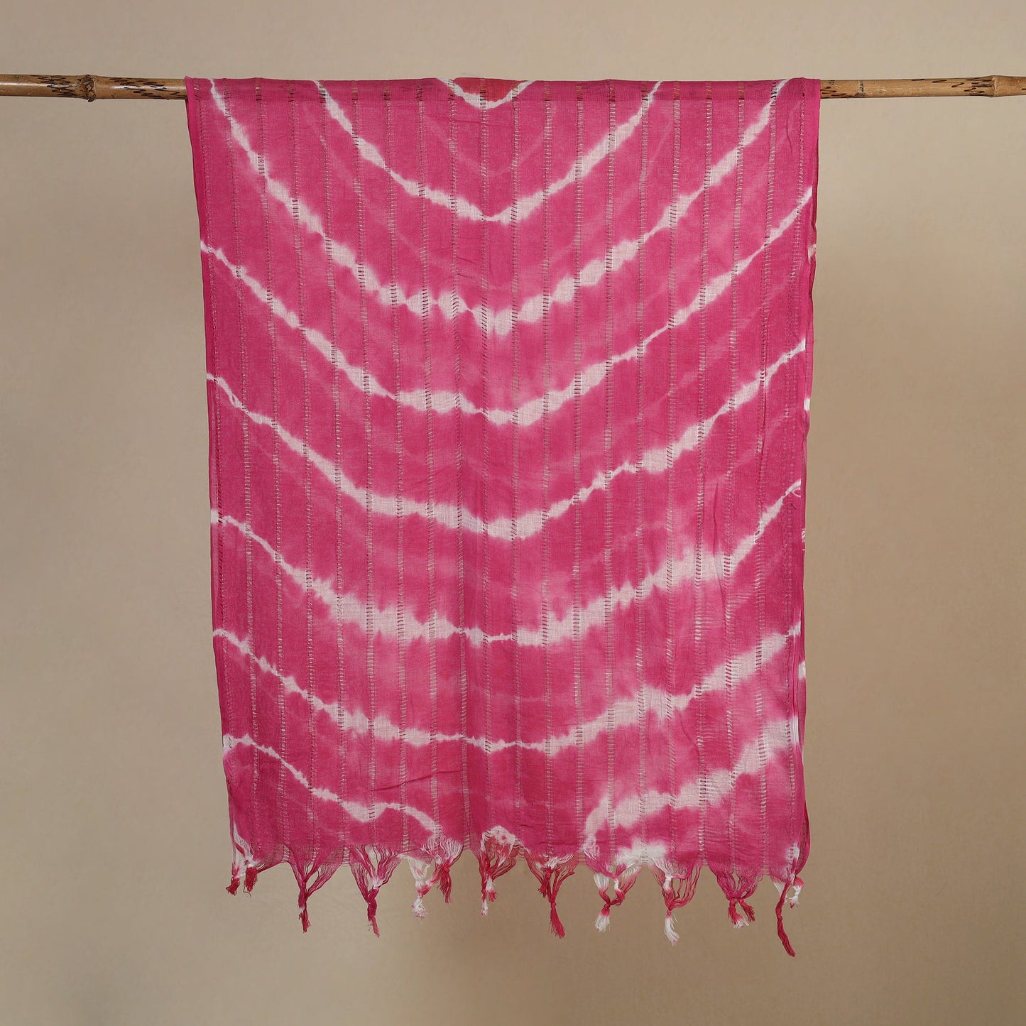 Pink Tie-Dye Cotton Shibori Stole with Tassels
