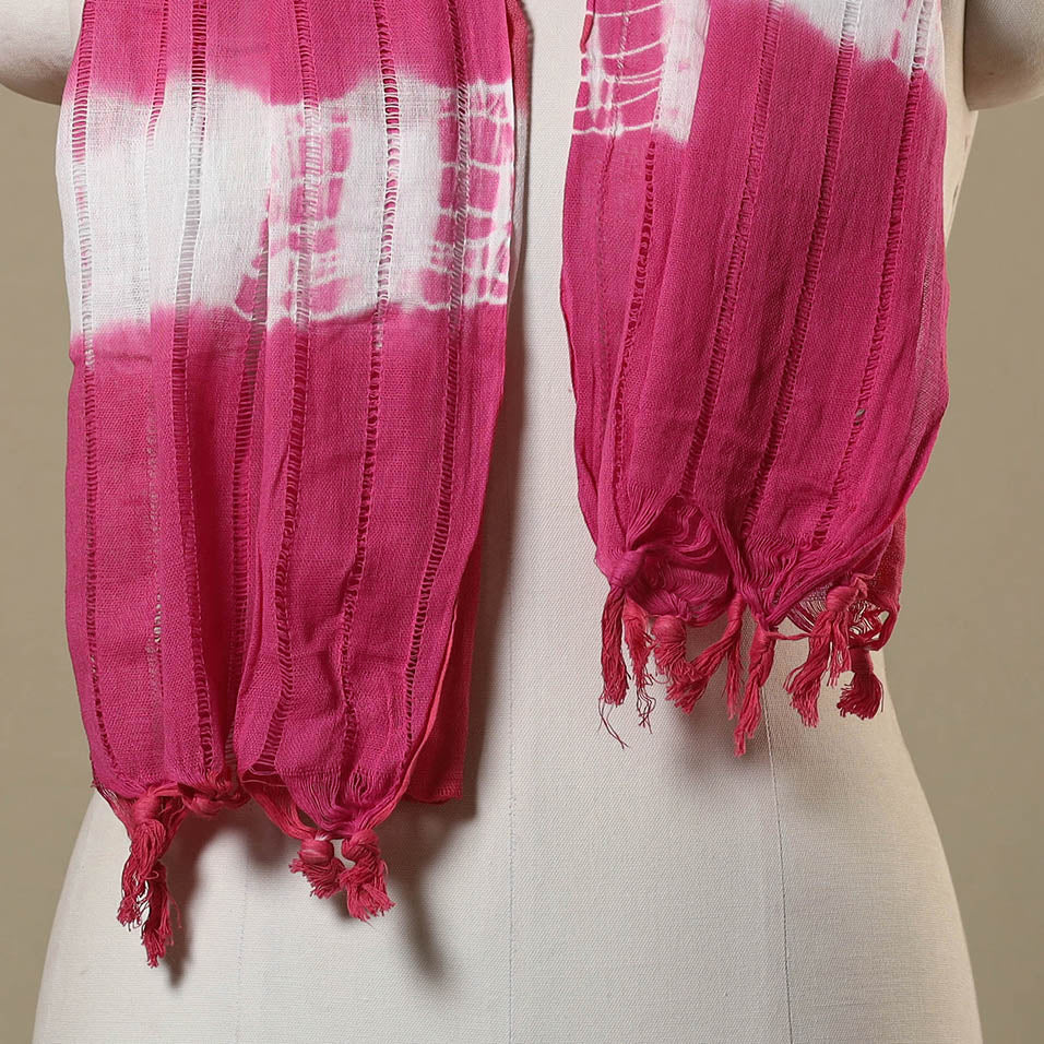 Pink Tie-Dye Cotton Shibori Stole with Tassels