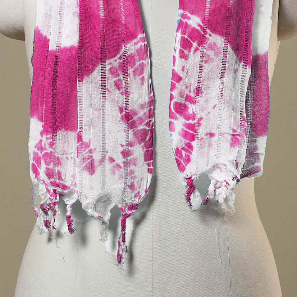 Pink Tie-Dye Cotton Shibori Stole with Tassels