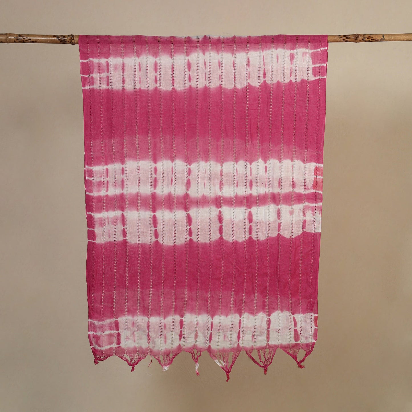 Pink Tie-Dye Cotton Shibori Stole with Tassels