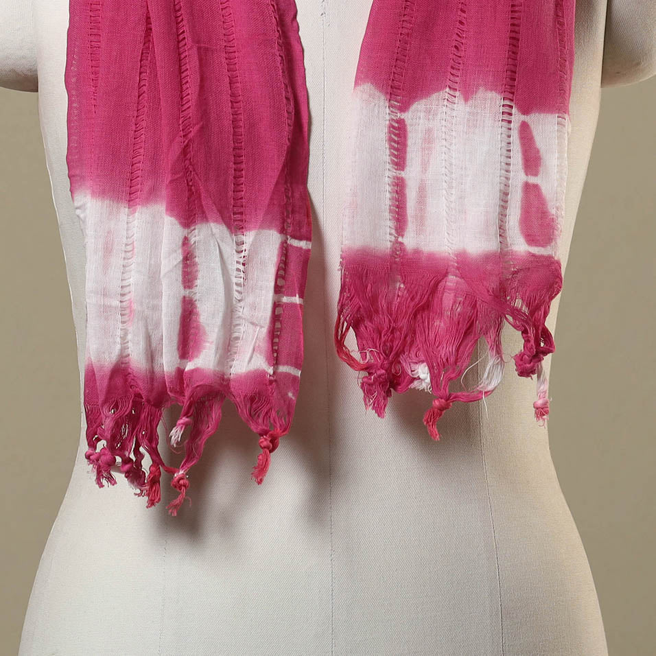Pink Tie-Dye Cotton Shibori Stole with Tassels