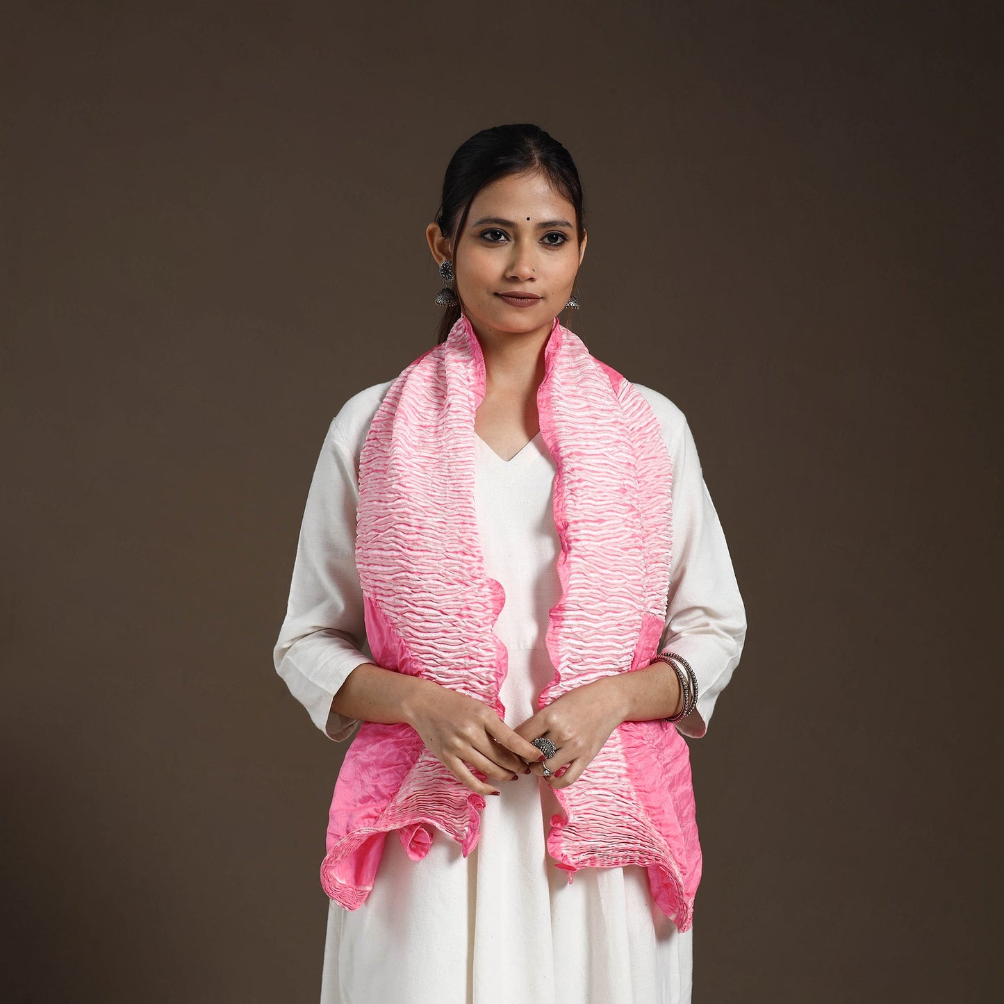 Buy Pink Tie & Dye Gajji Silk Shibori Stole