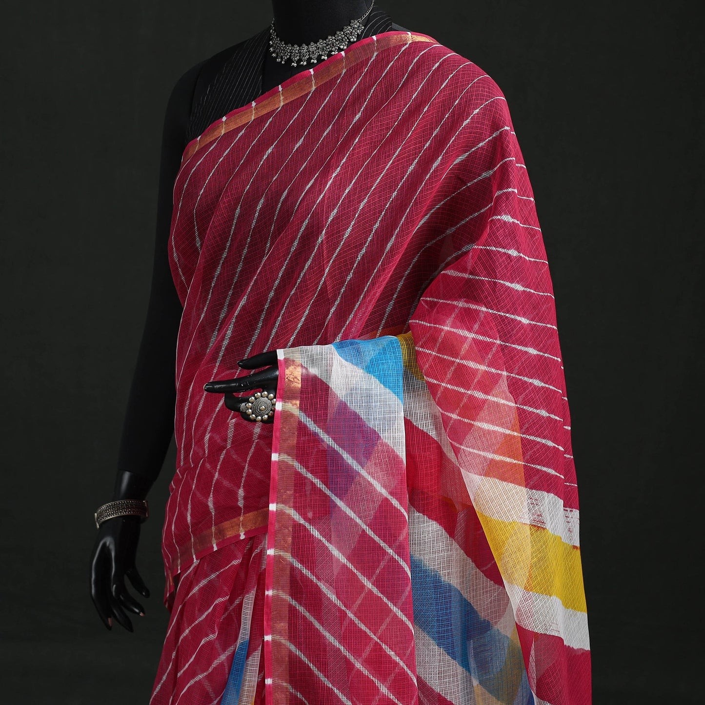 Tie-dye kota doria cotton leheriya saree 16 - handcrafted