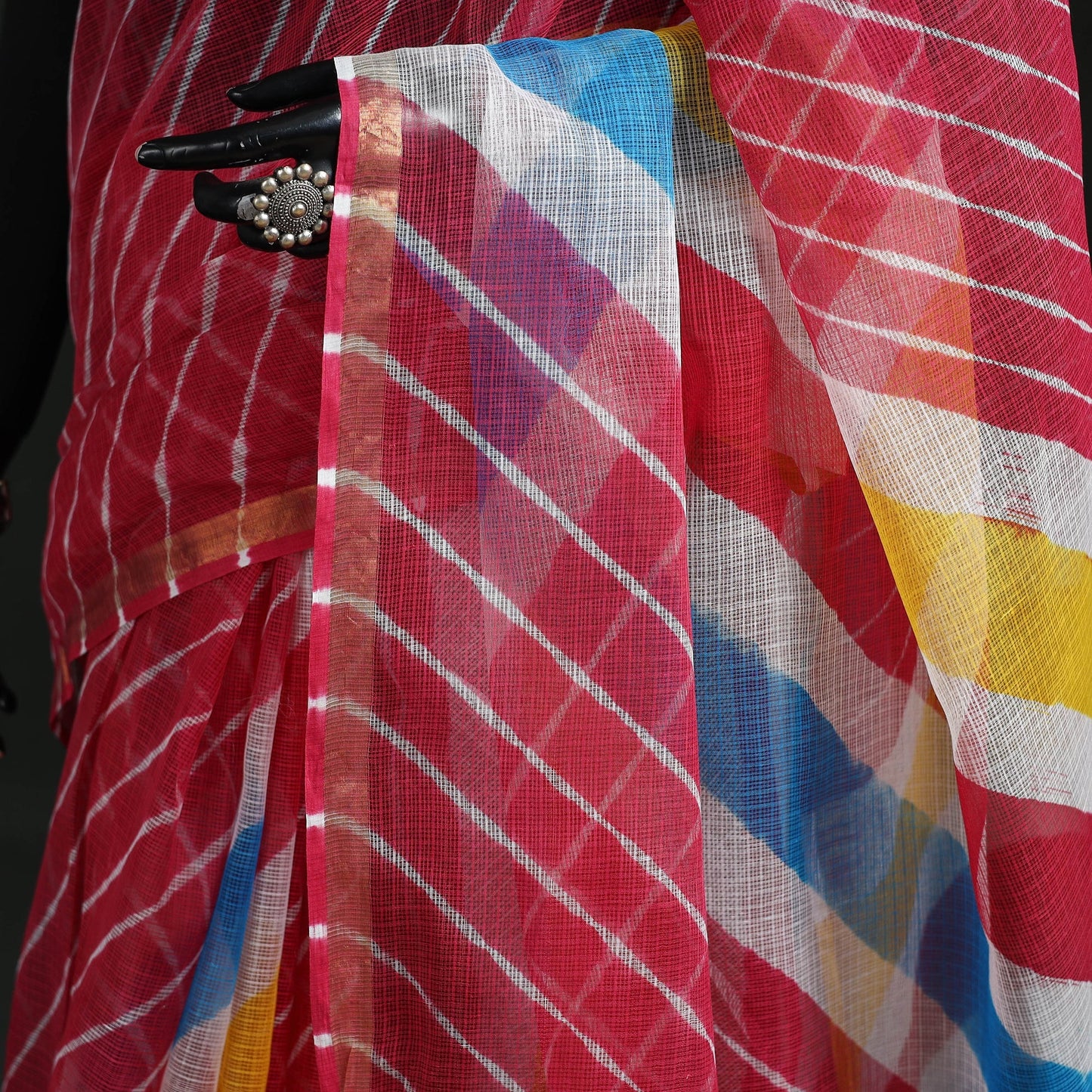 Tie-dye kota doria cotton leheriya saree 24 - handcrafted
