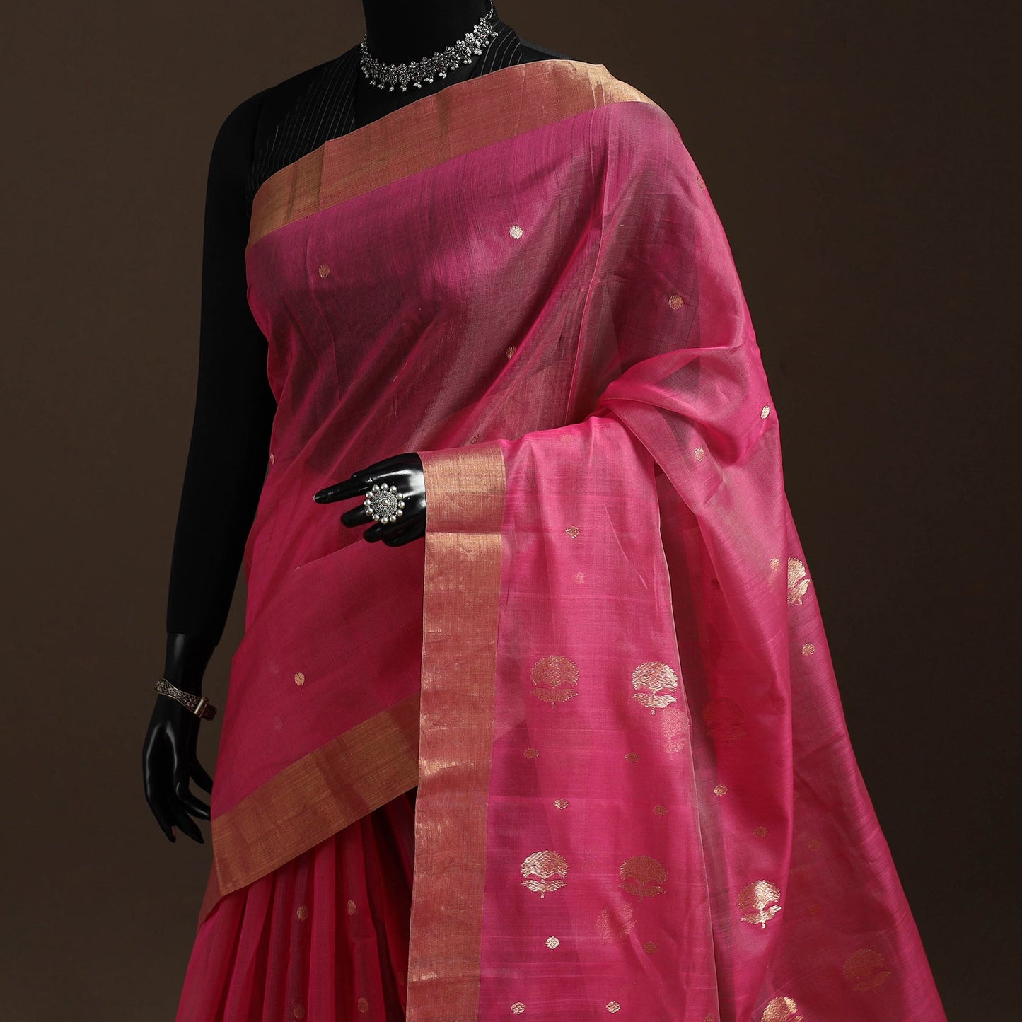 Pink - traditional buta handloom zari work chanderi silk